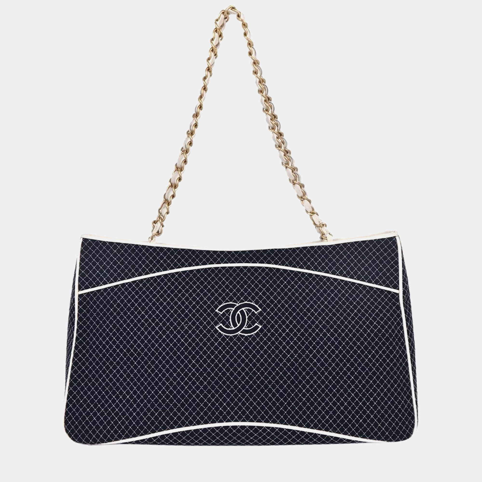 مملوكة مسبقًا حقيبة يد شانيل كانفاس كحلي توت