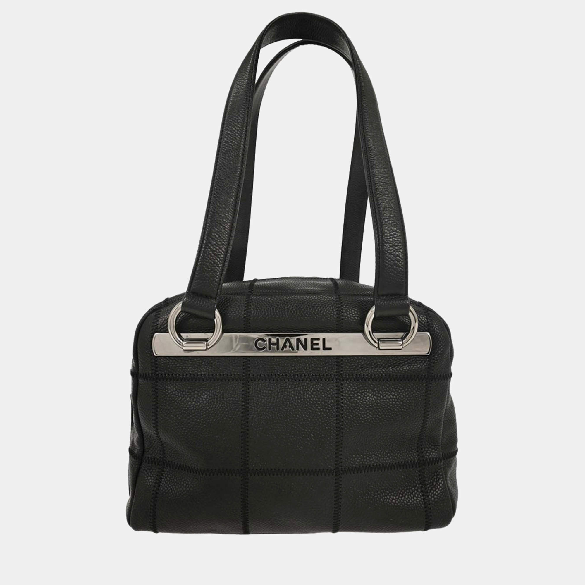 Pre Owned حقيبة شانيل شوكو بار جلد عجل أسود