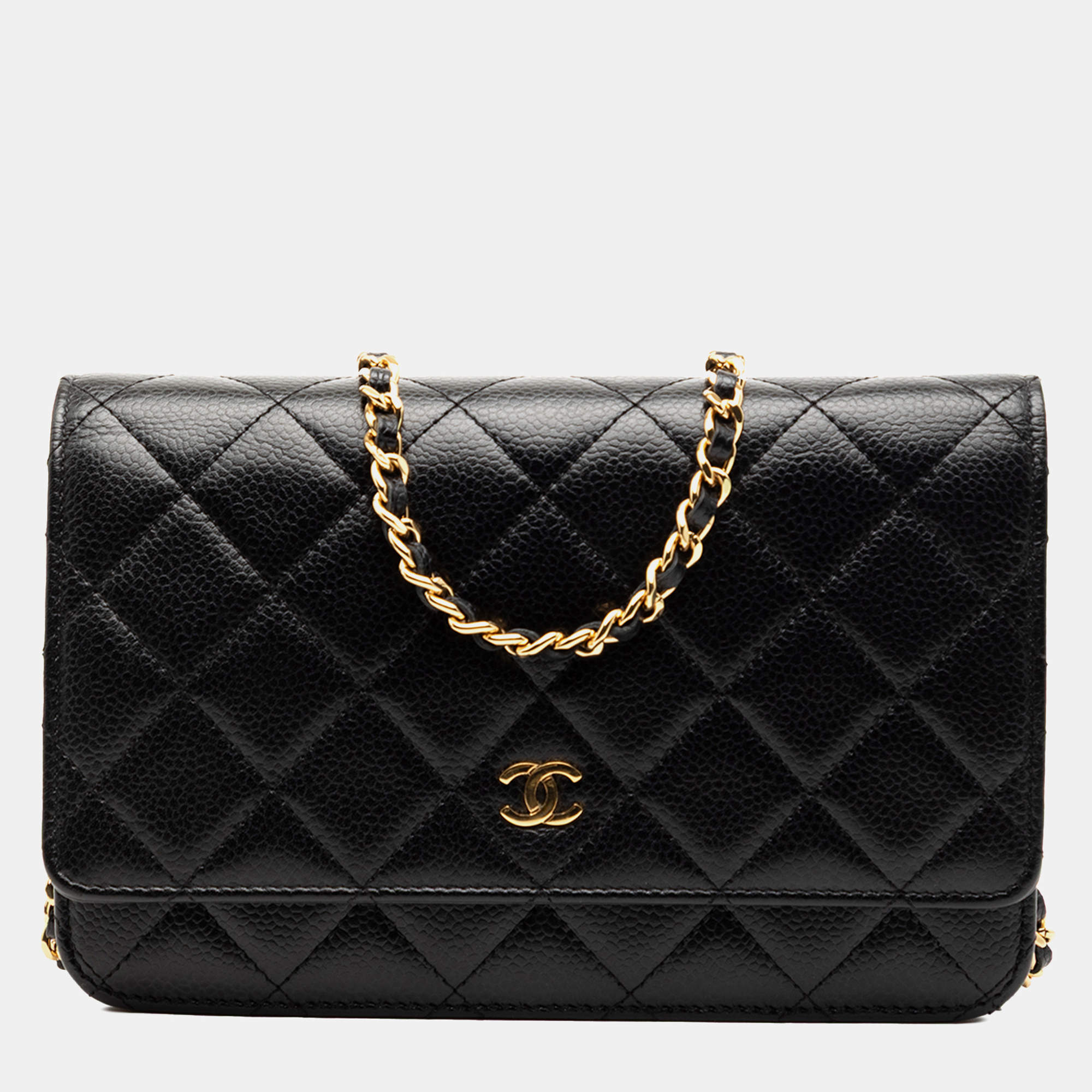 مملوكة مسبقًا Chanel Black CC Quilted Caviar Wallet on Chain