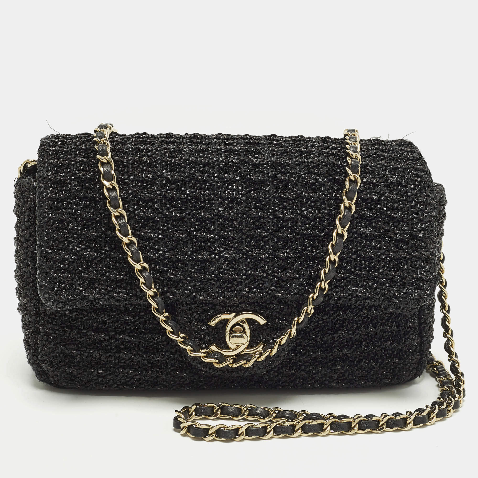 مملوكة مسبقًا Chanel Summer Nights Mini Black Woven Patent Leather Flap Bag