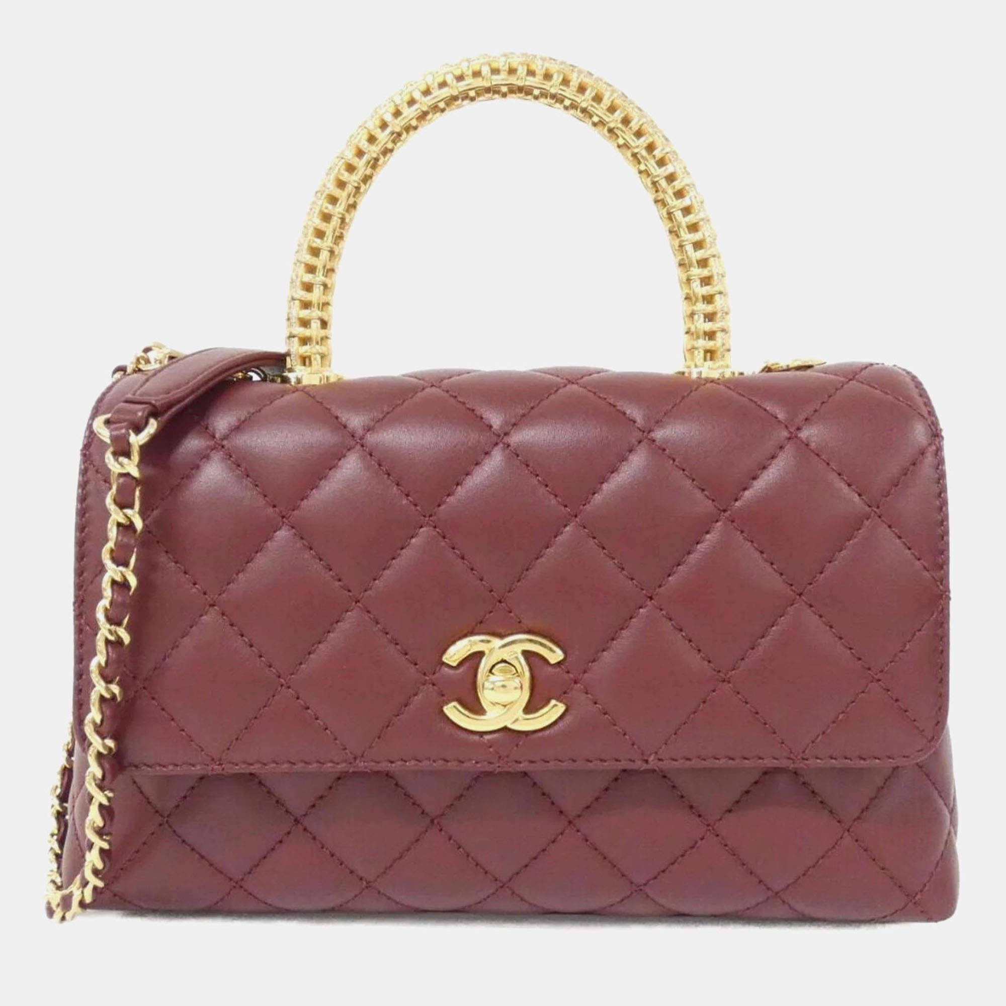 Pre Owned Chanel Bordeaux Leather Handbag