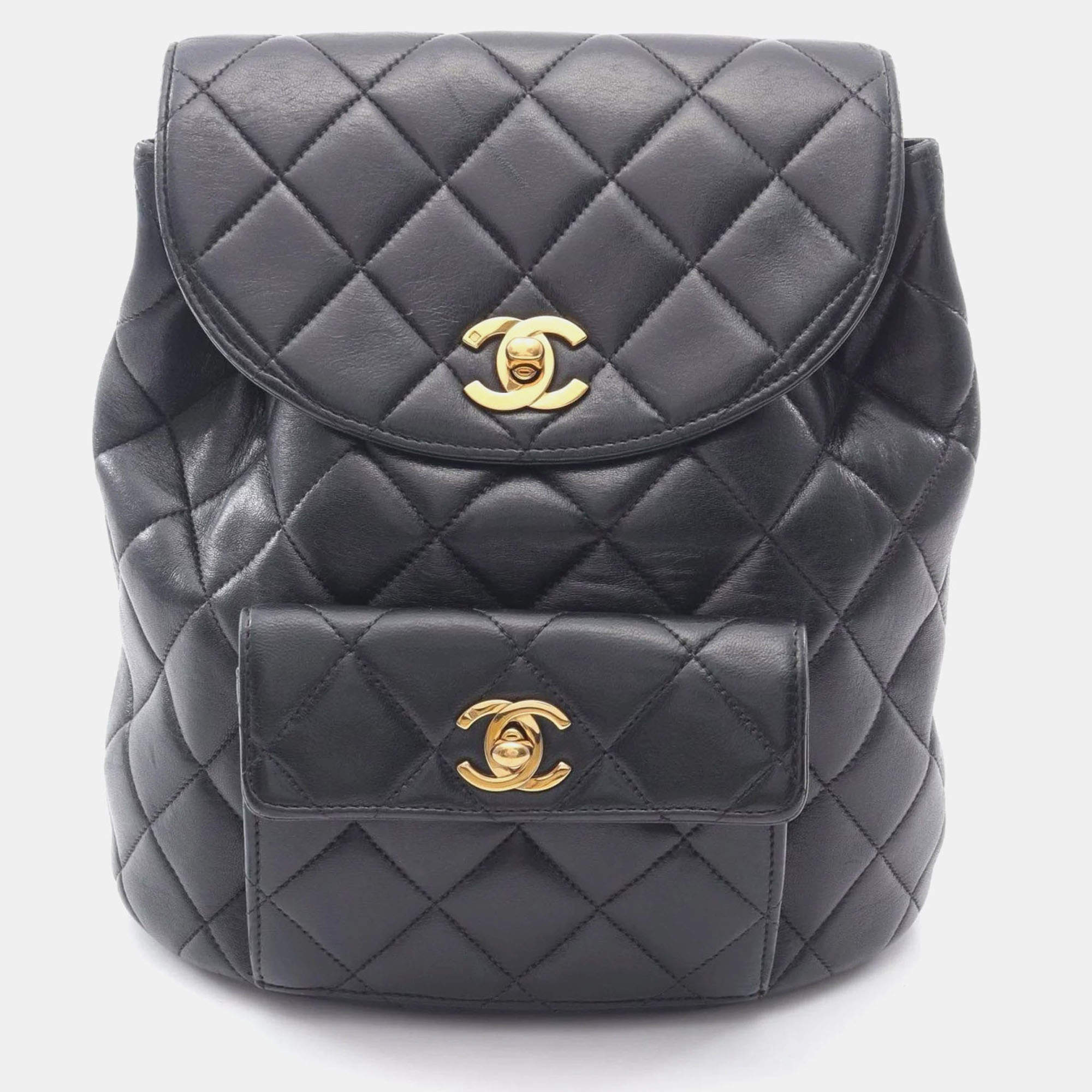 مملوكة مسبقًا Chanel Matelasse Backpack Bag In Lambskin Leather Black