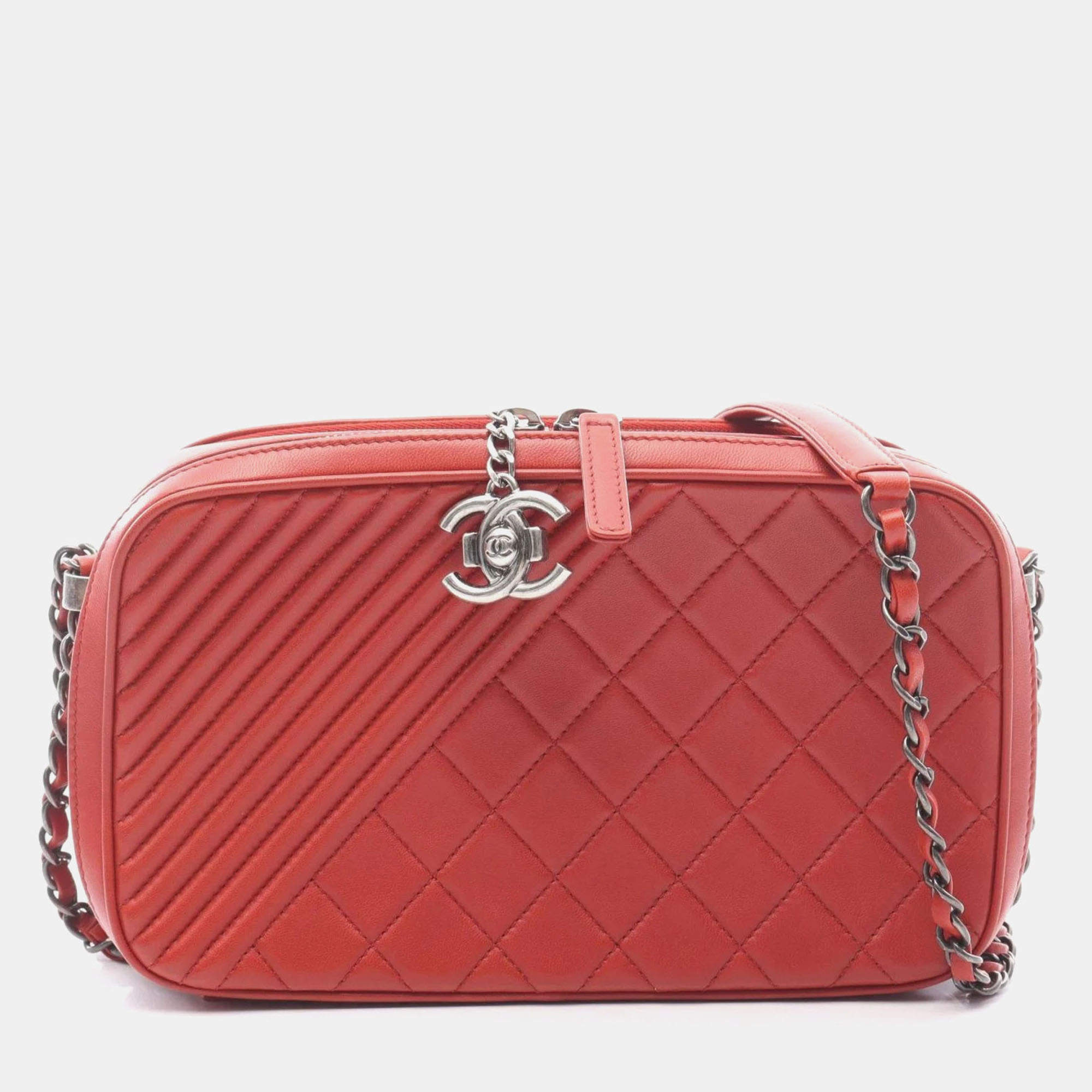 مملوكة مسبقًا Chanel Coco Boy Camera Bag Shoulder In Lambskin Bordeaux