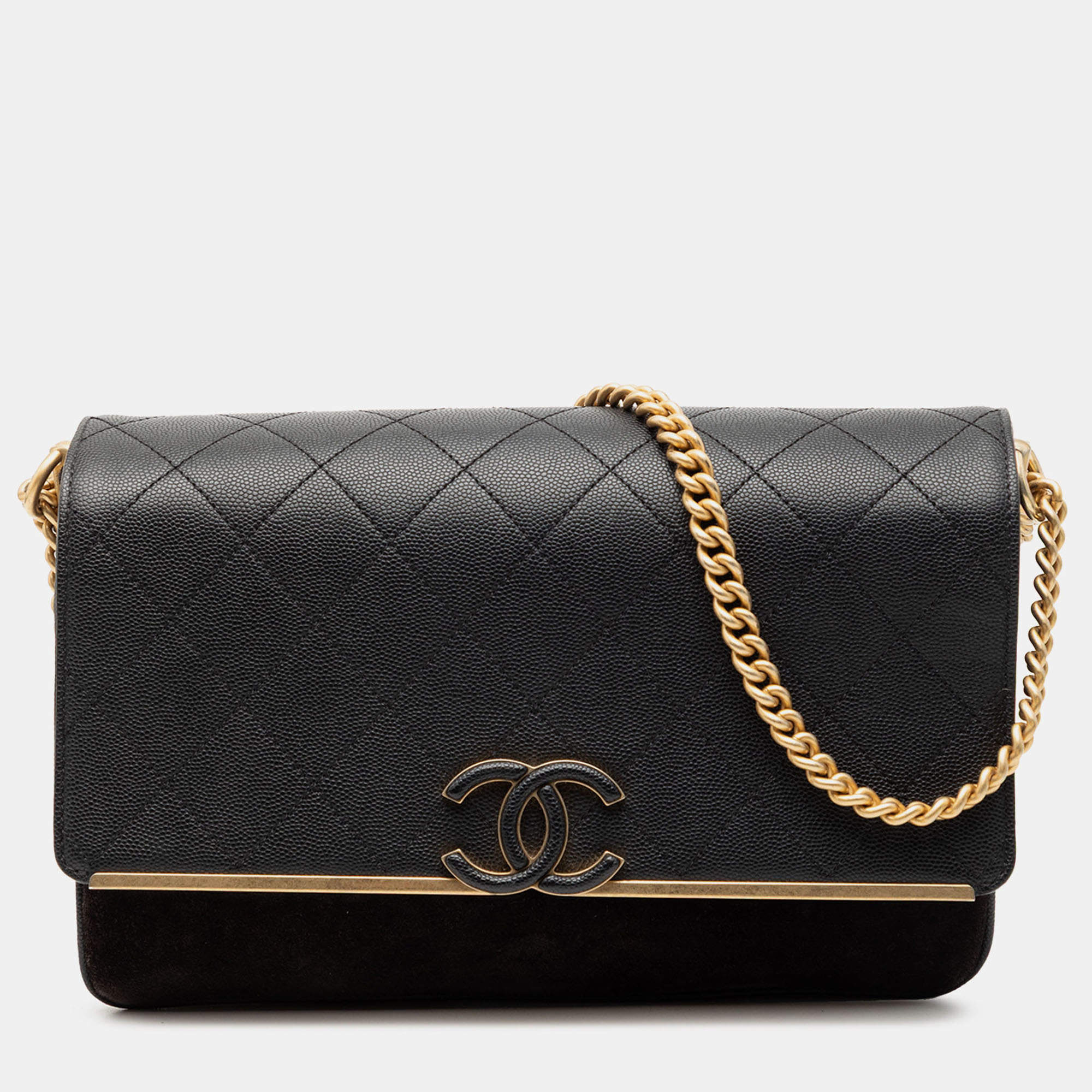 Pre Owned Chanel Black CC Stitched Caviar and Suede Lady Coco Flap