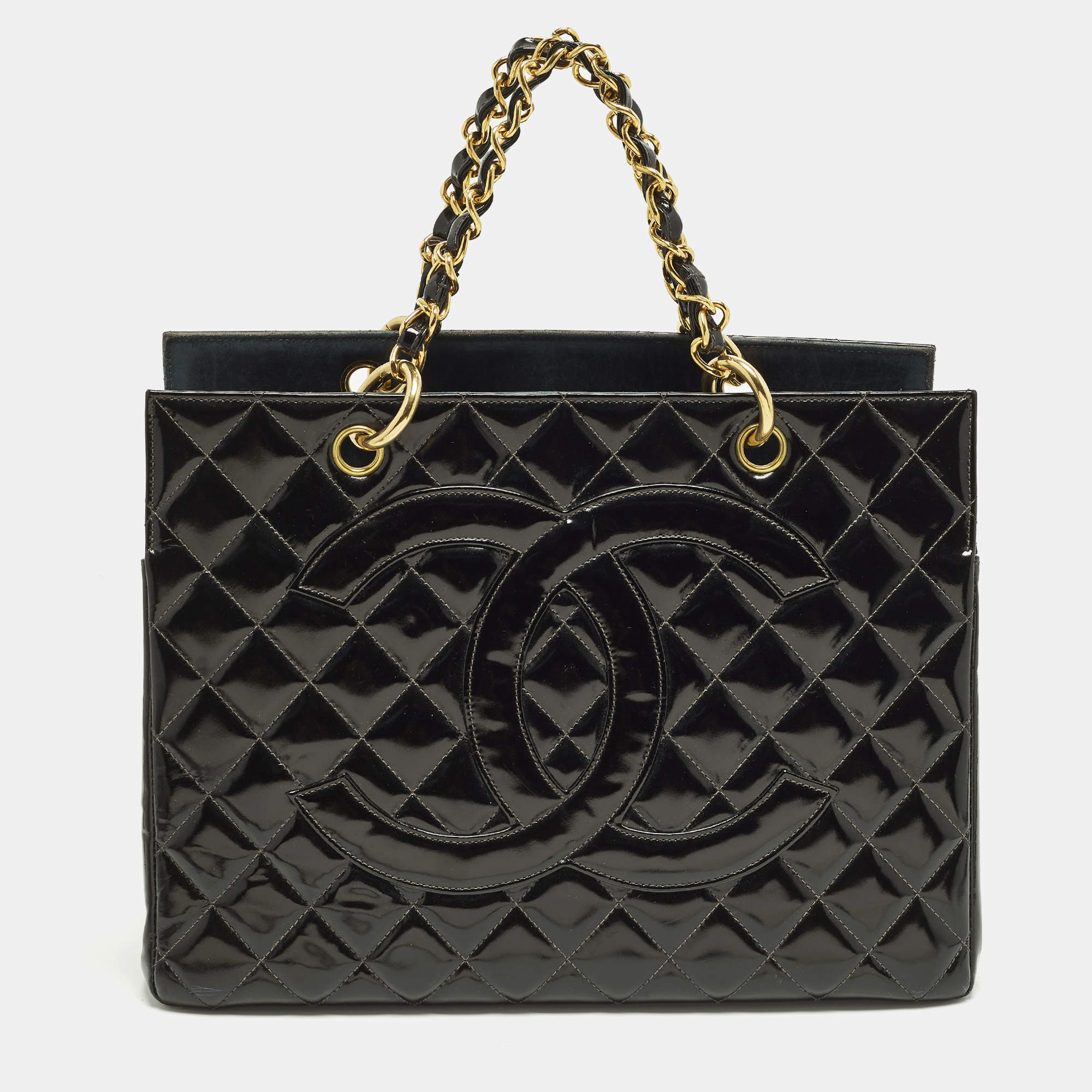 Pre Owned حقيبة سلسلة شانيل جلد براءة اختراع مبطن أسود