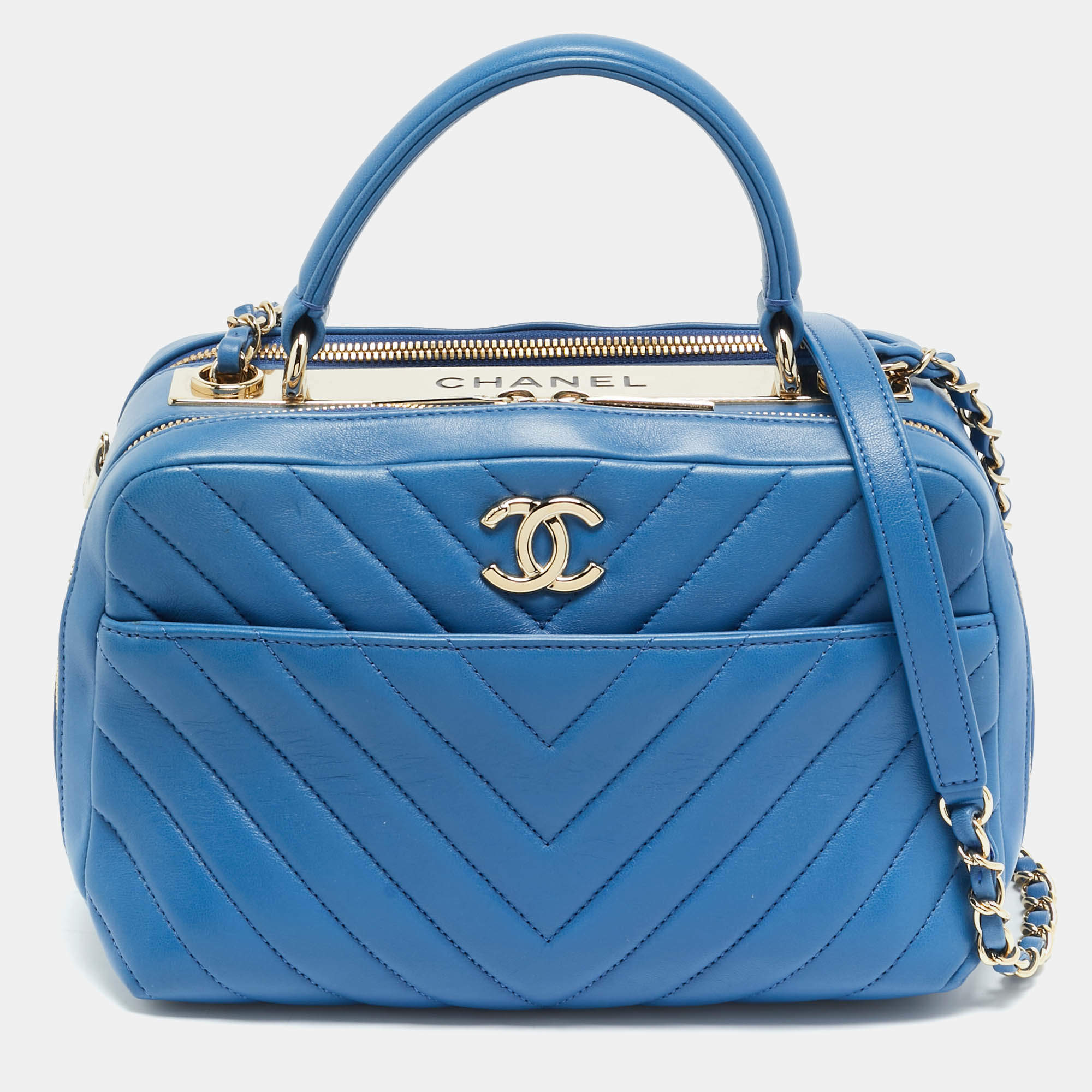 Pre Owned حقيبة شانيل جلد مبطن أخضر متوسطة تريندي سي سي بولينغ