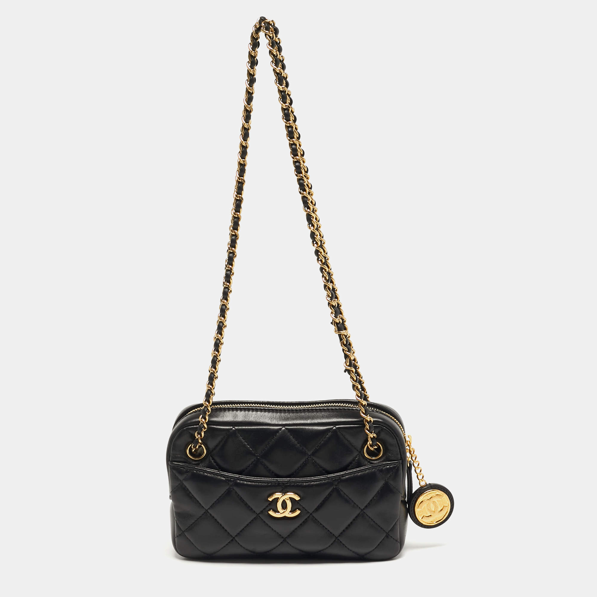 Pre Owned Chanel CC Mini Black Quilted Leather Camera Bag