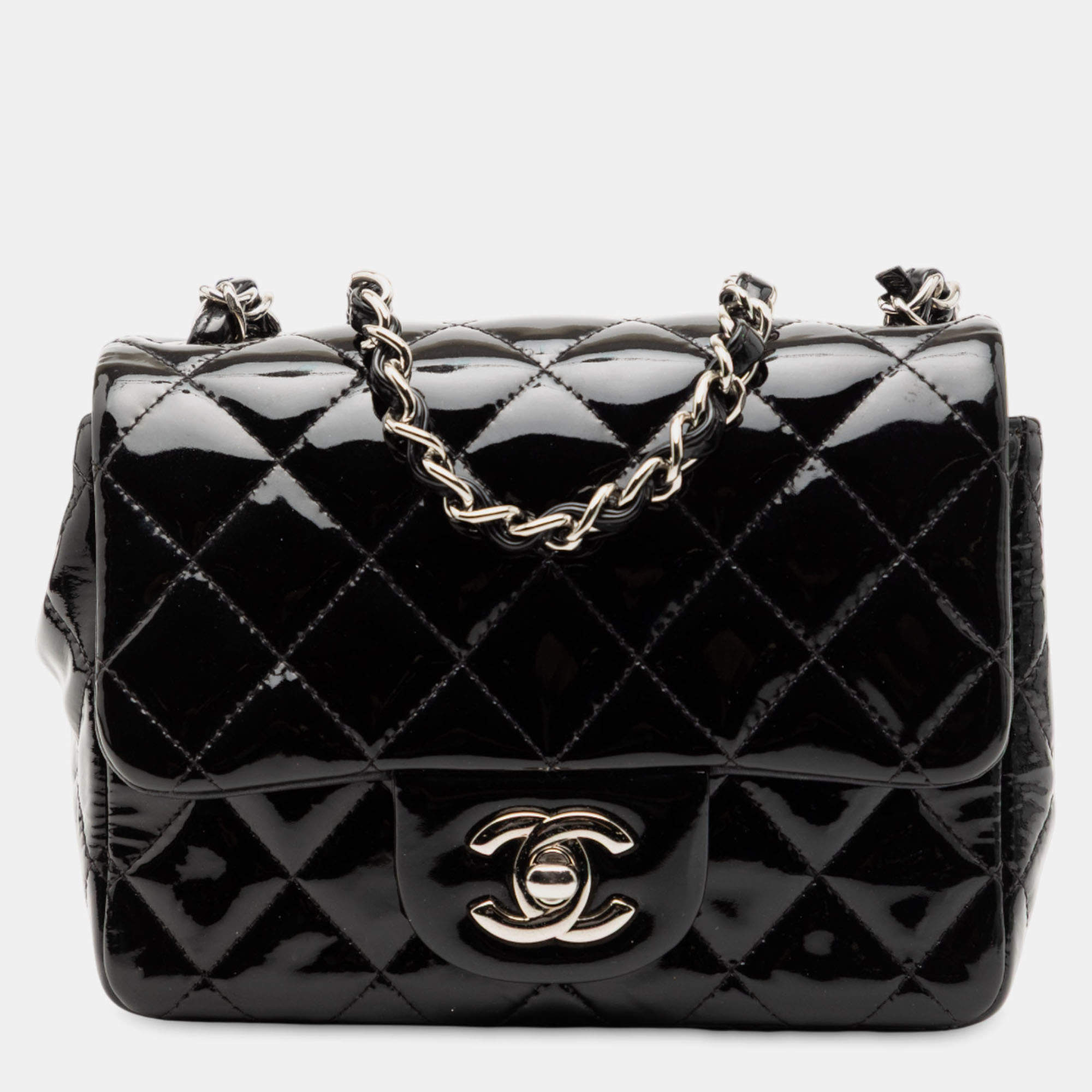 مملوكة مسبقًا Chanel Black Mini Square Classic Patent Single Flap