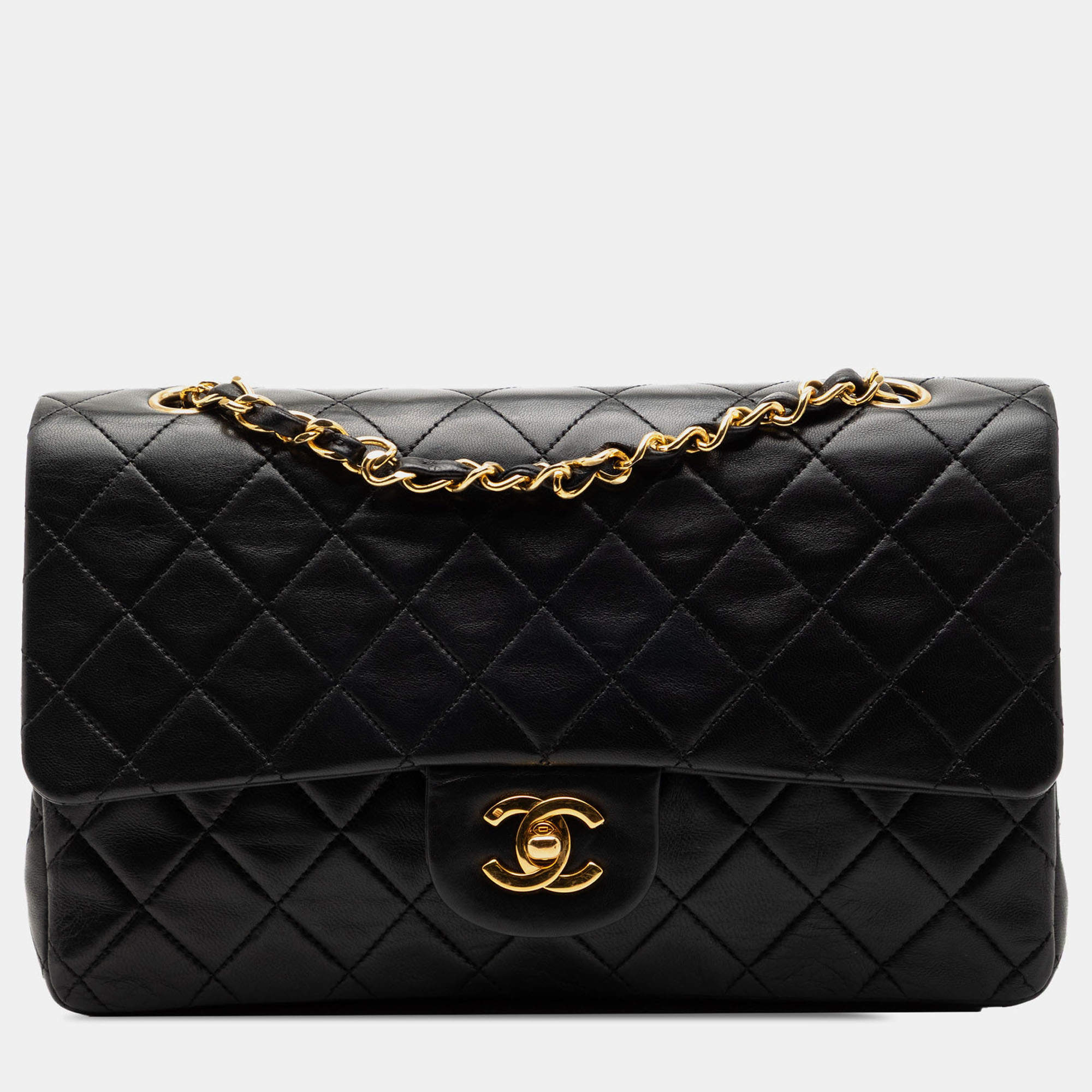 Pre Owned Chanel Black Medium Classic Lambskin Double Flap