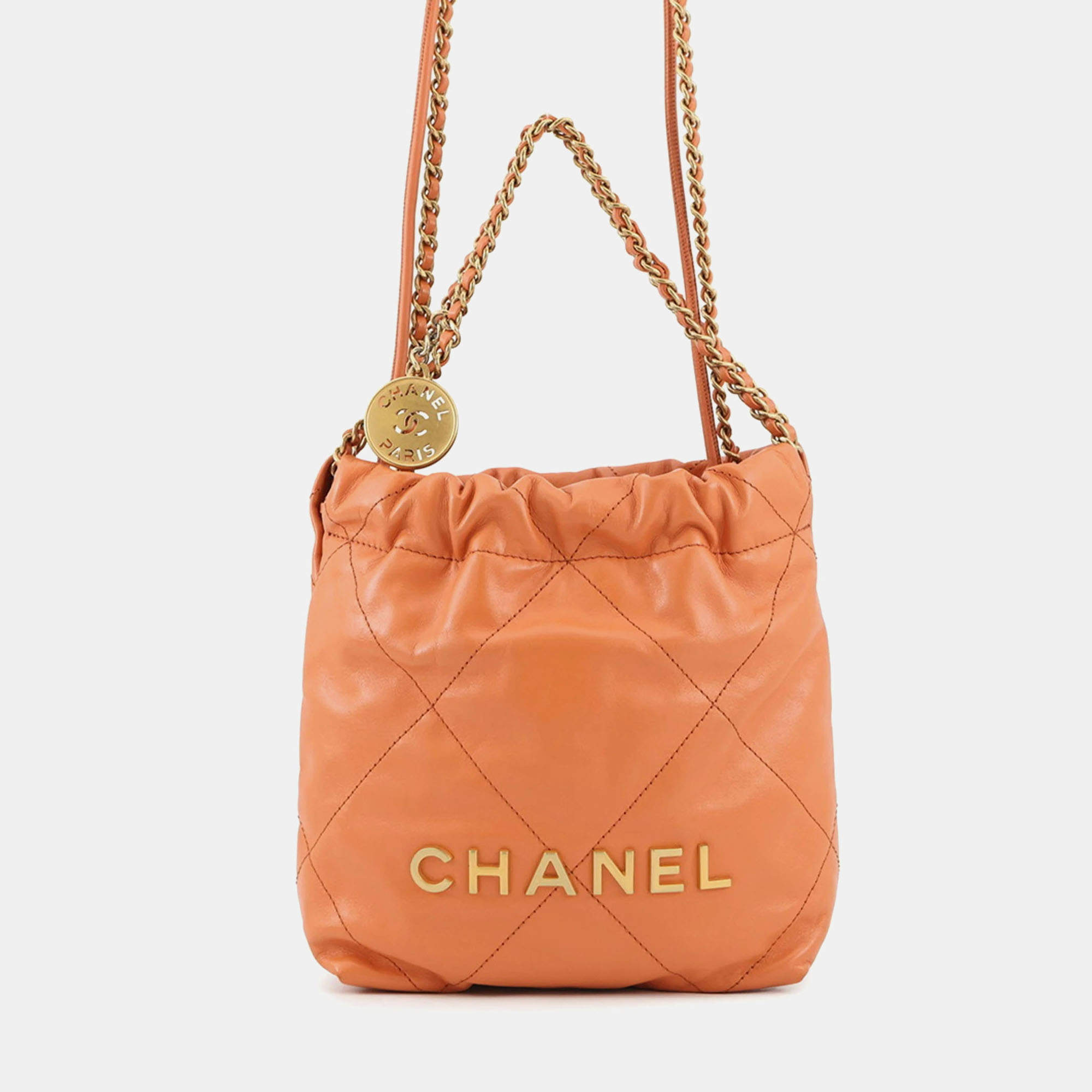 Pre Owned حقيبة شانيل 22 جلد خروف برتقالي ميني كوكو مارك
