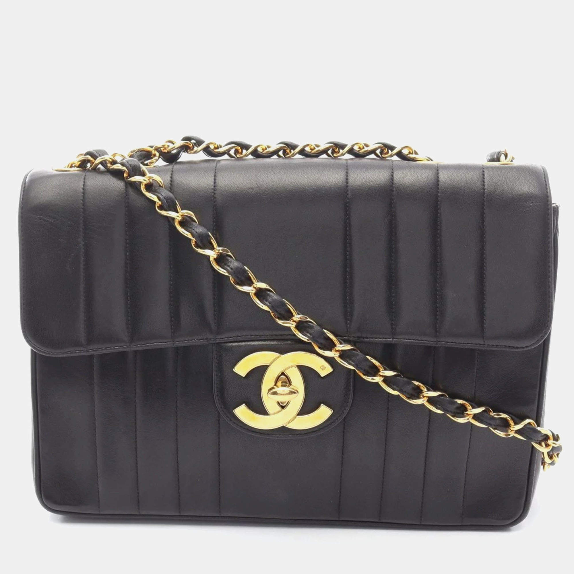 مملوكة مسبقًا Chanel Mademoiselle Deca Matelasse Black Lambskin Leather Shoulder Bag