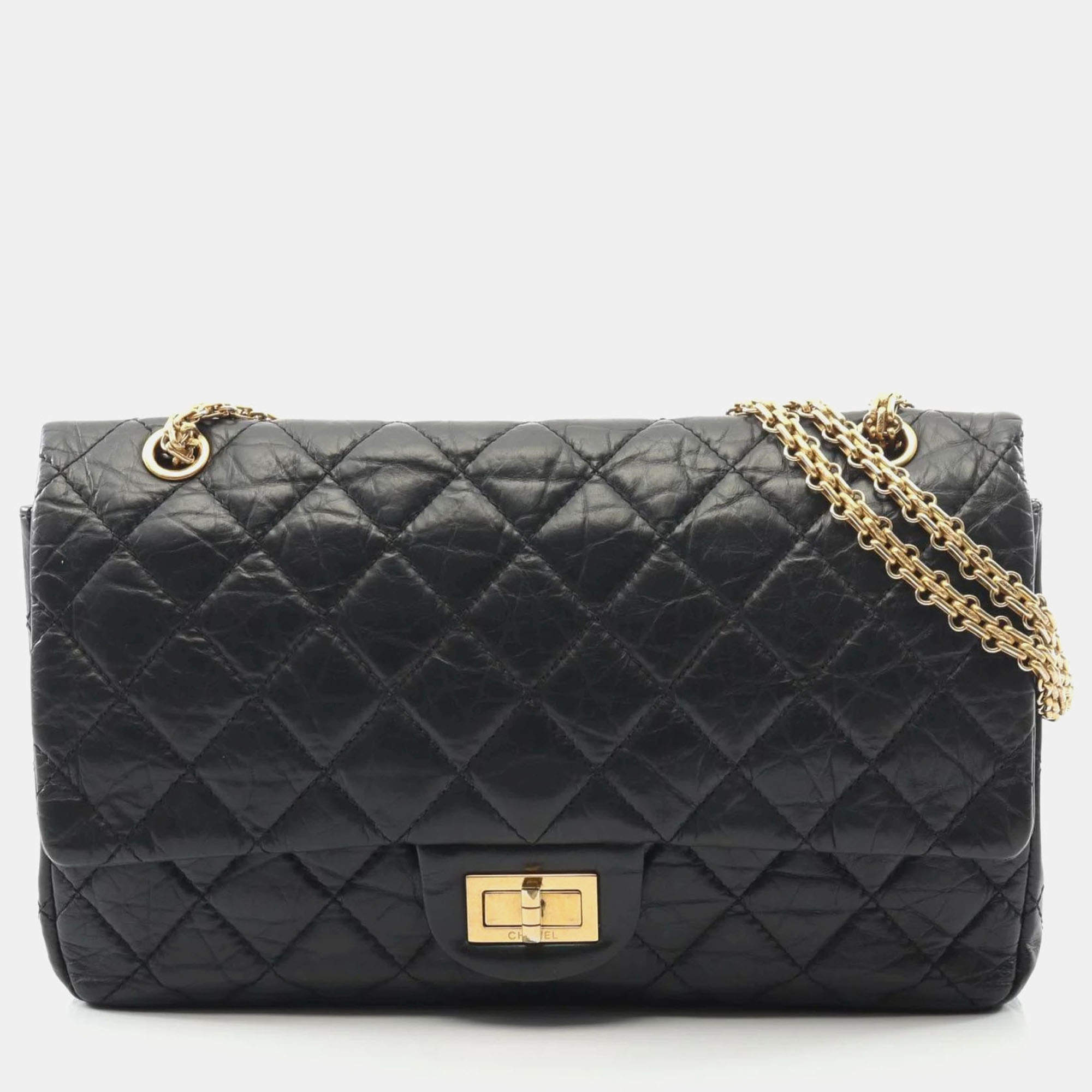 مملوكة مسبقًا Chanel 2.55 Matelasse Maxi Double Flap Shoulder Bag In Calfskin Leather Black