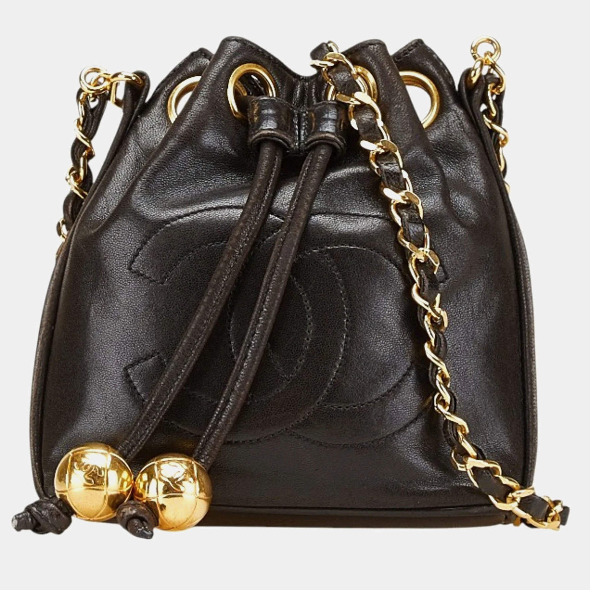 Pre Owned Chanel Coco Mark Chain Shoulder Bag In Black Lambskin