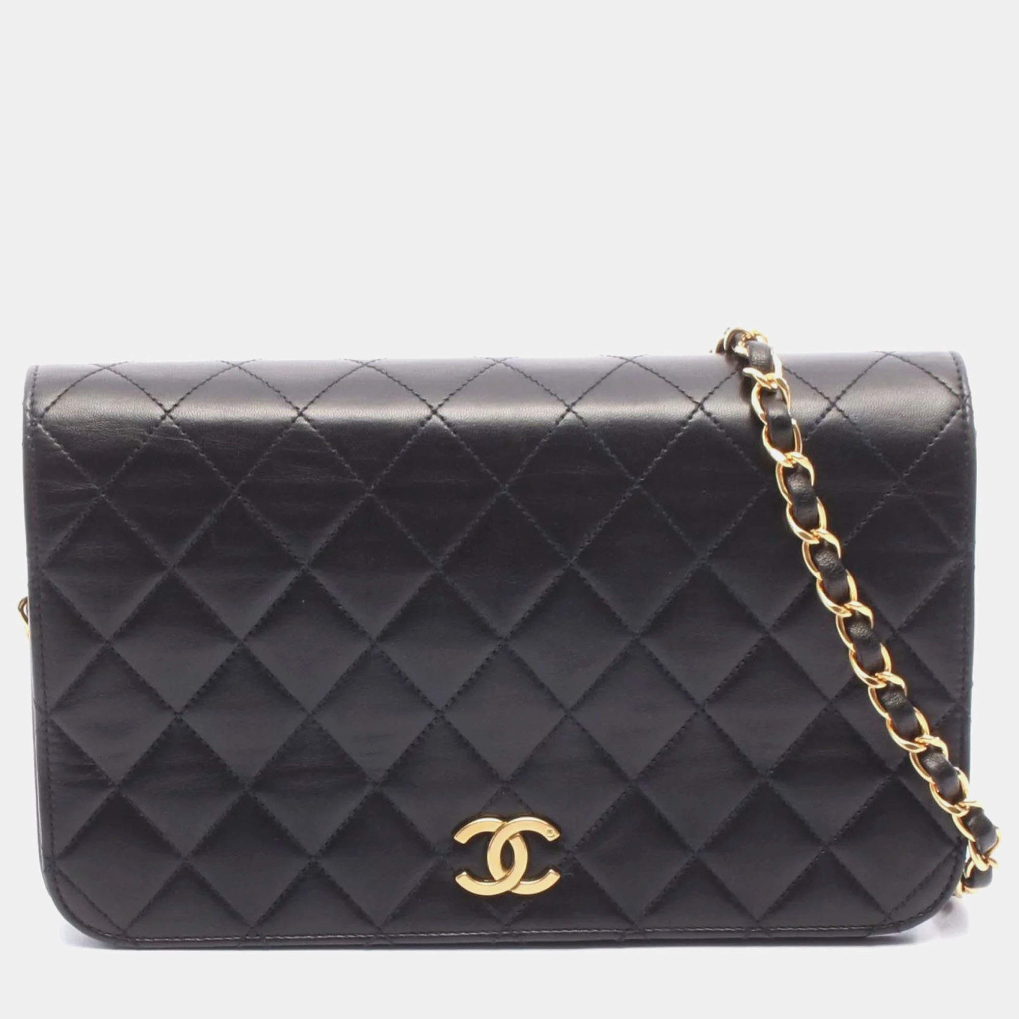 Pre Owned حقيبة كتف شانيل ماتالاسيه فلاب كاملة جلد حمل أسود