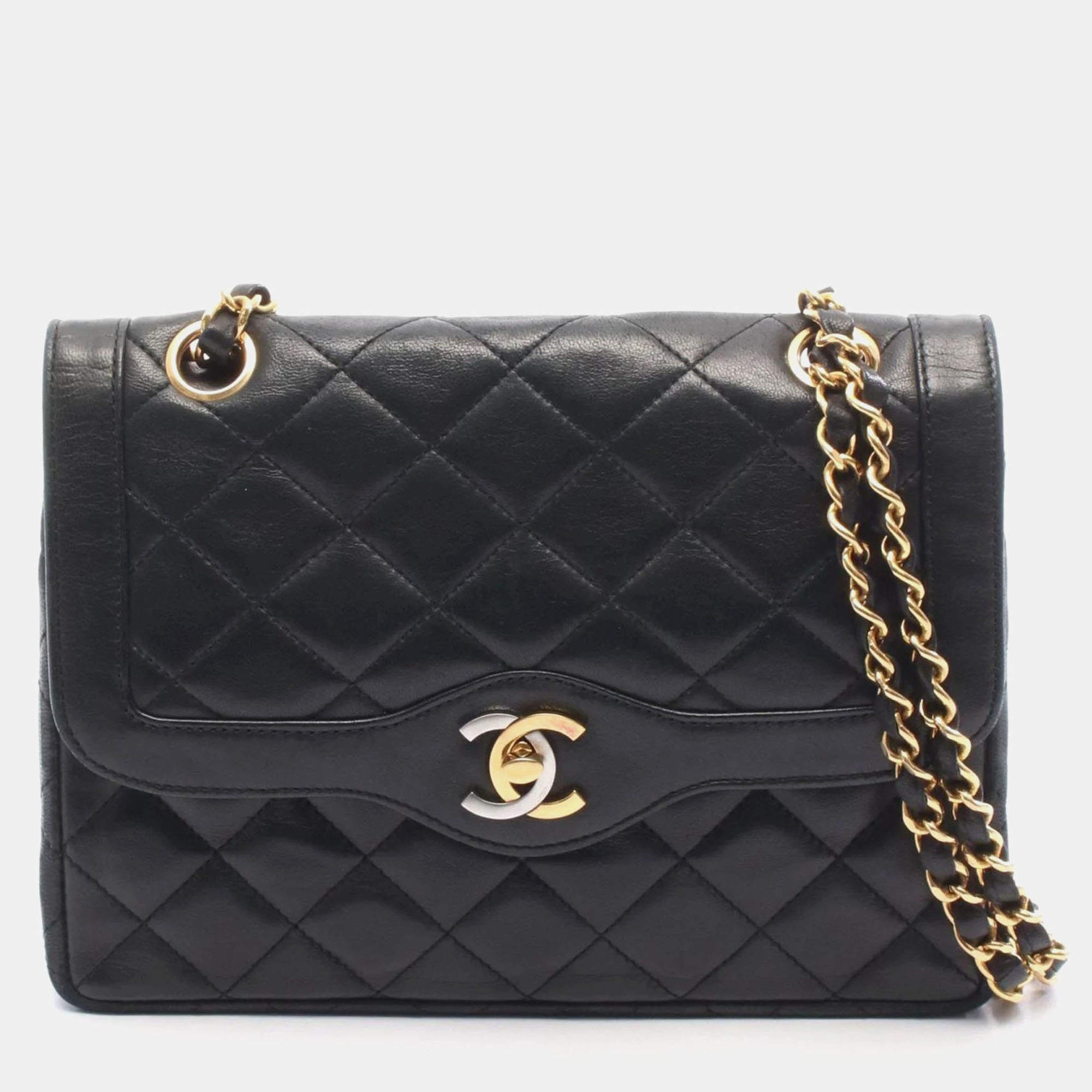 مملوكة مسبقًا Chanel Matelasse Paris Limited Edition Double Flap Shoulder Bag In Lambskin Leather Black