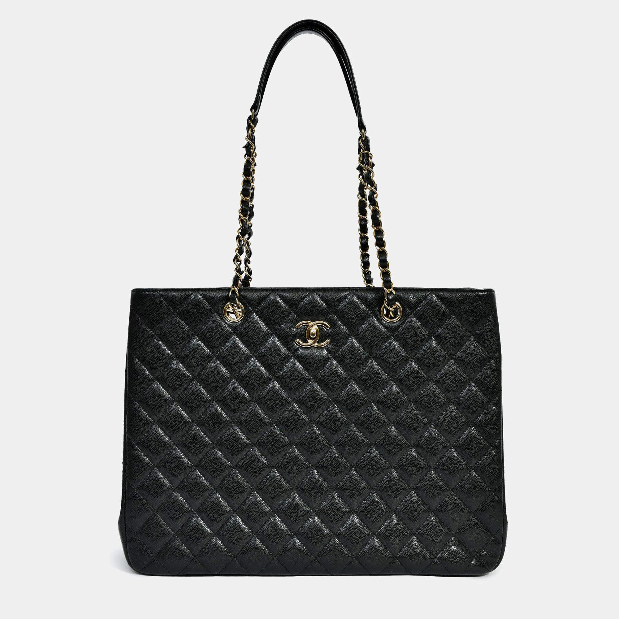 مملوكة مسبقًا Chanel 2022+ Black Caviar CC Logo Interlocking Timeless Shopper Tote