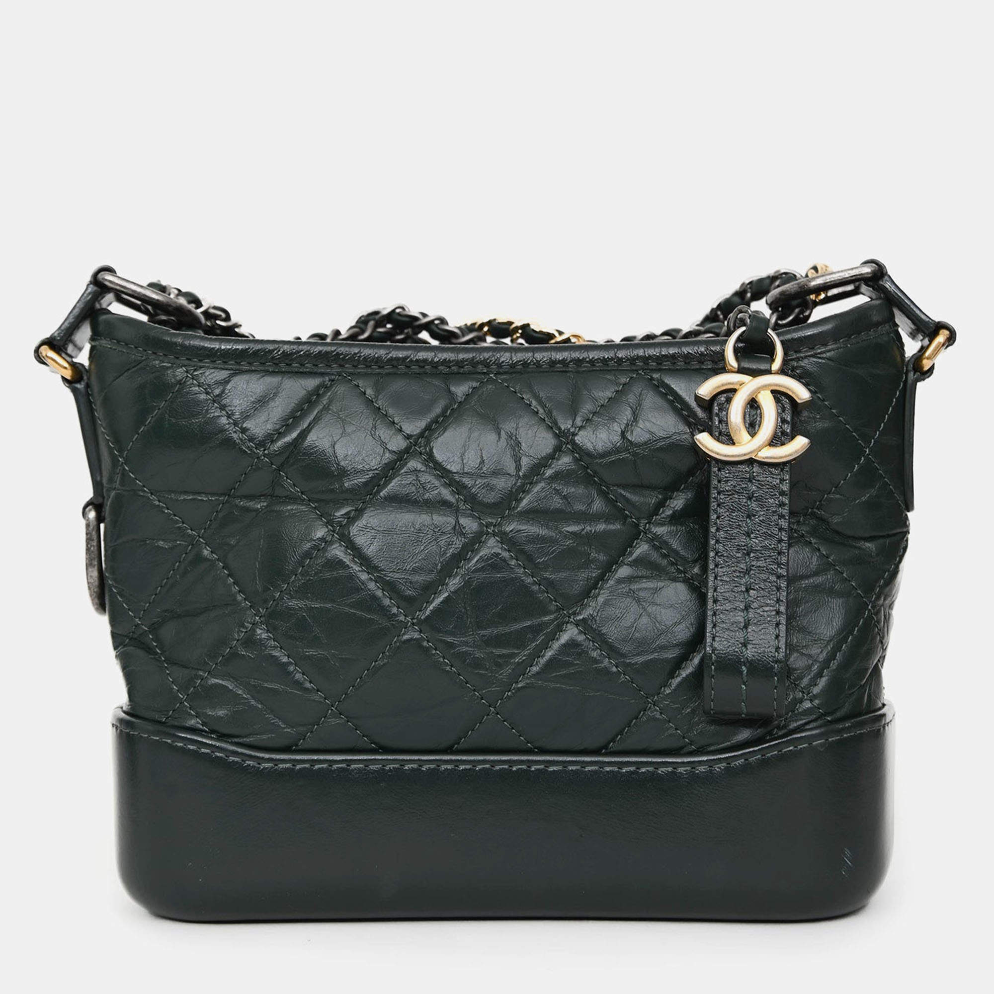 Pre Owned Chanel Green Aged Leather Small Gabrielle Crossbody