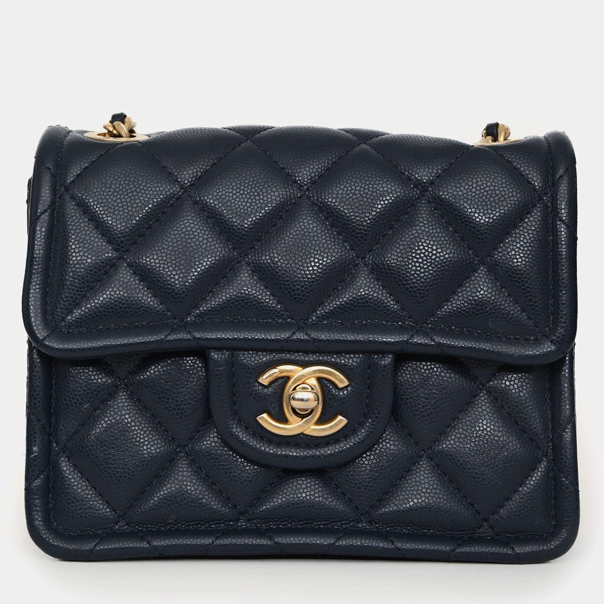 مملوكة مسبقًا Chanel 2021 Navy Quilted Caviar Mini Sweet Classic Flap Bag