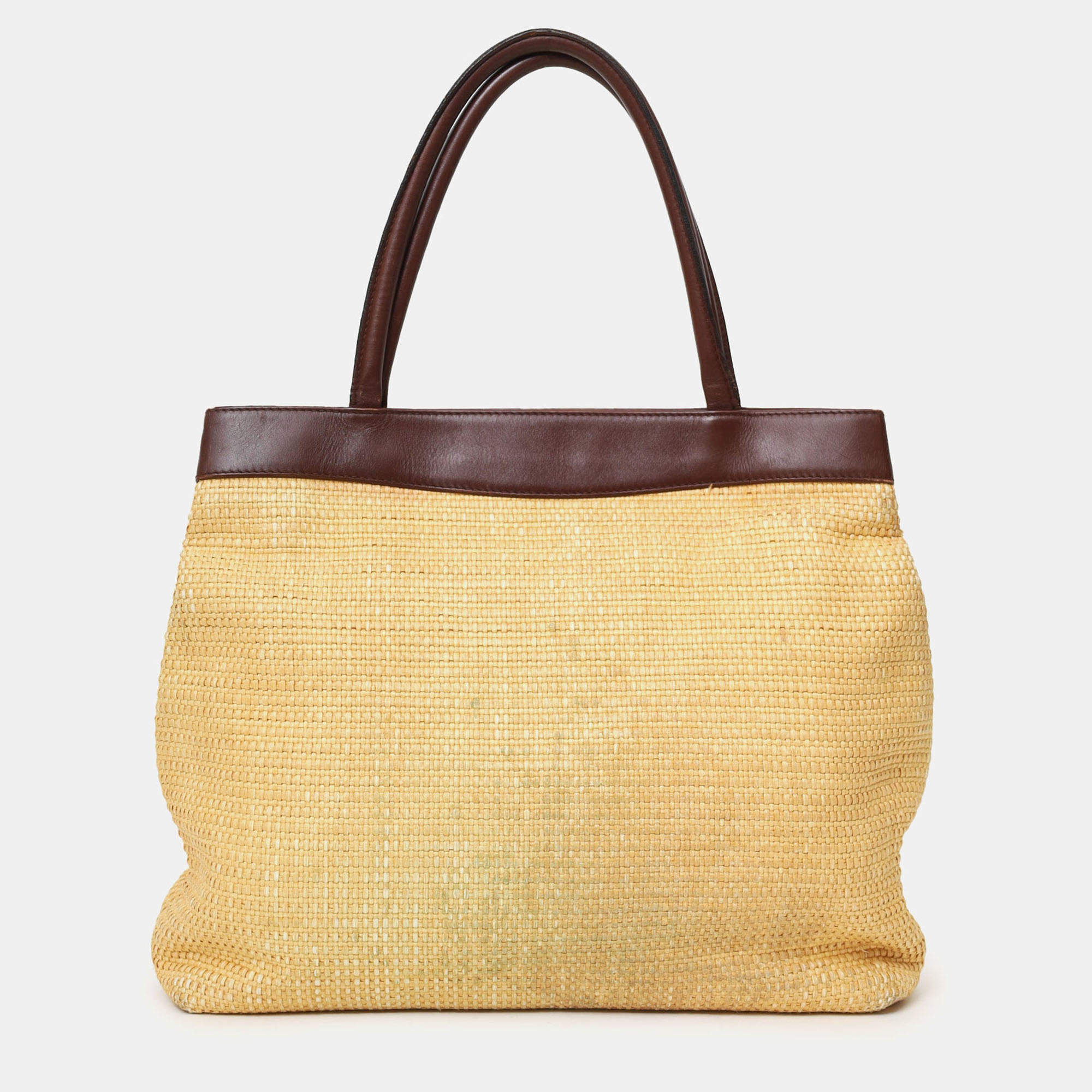 مملوكة مسبقًا Chanel 1997-99 Beige/Brown Straw/Leather 'CC' Tote