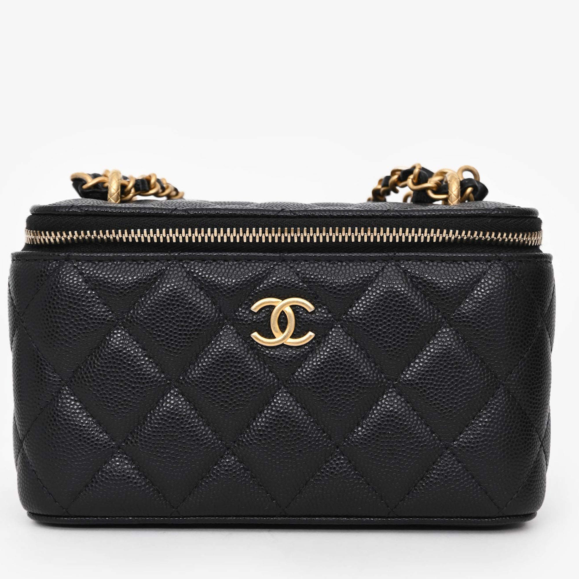 Pre Owned Chanel Black Caviar Leather Vanity Crossbody with AirPod case