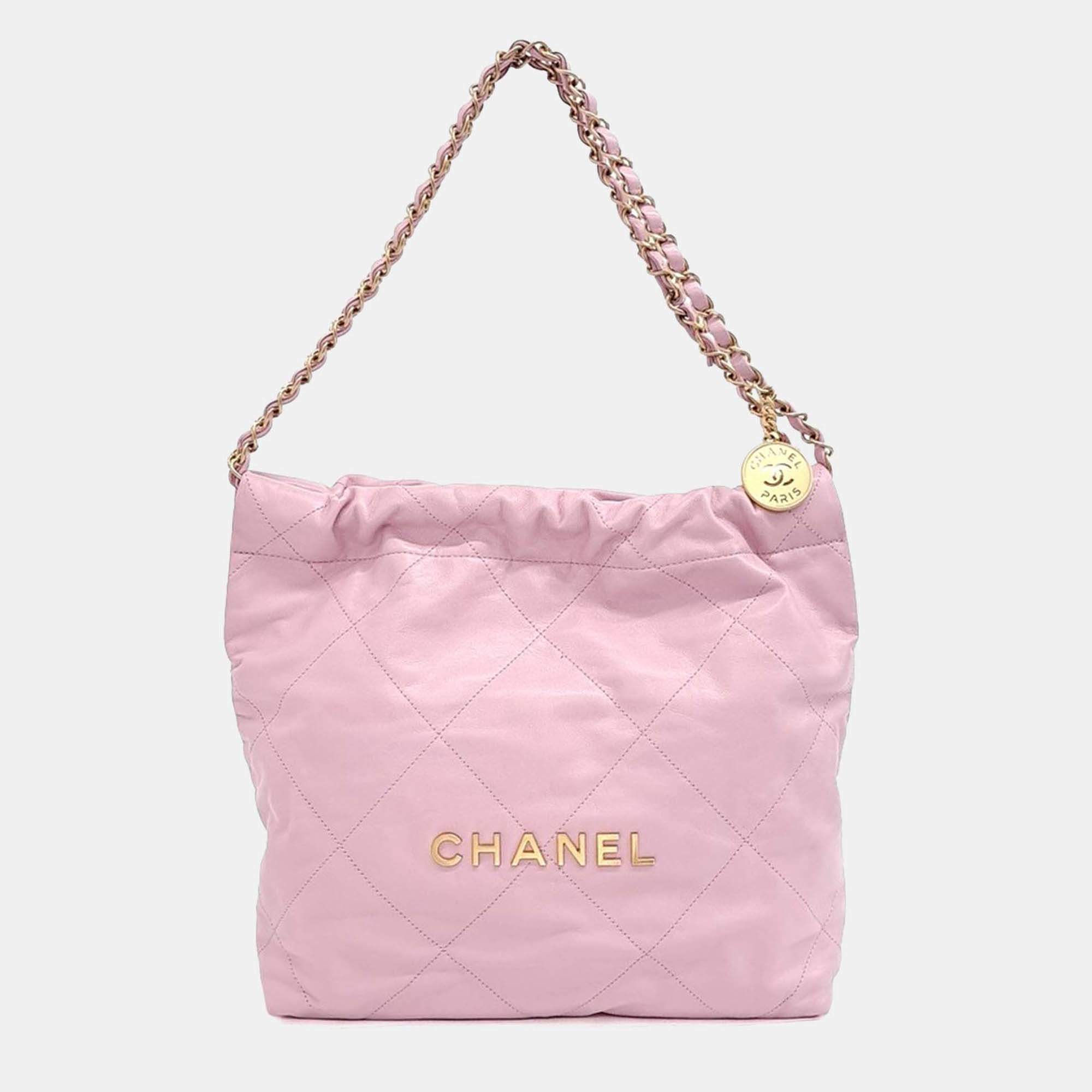 Pre Owned Chanel Pink Leather 22 Bag 30
