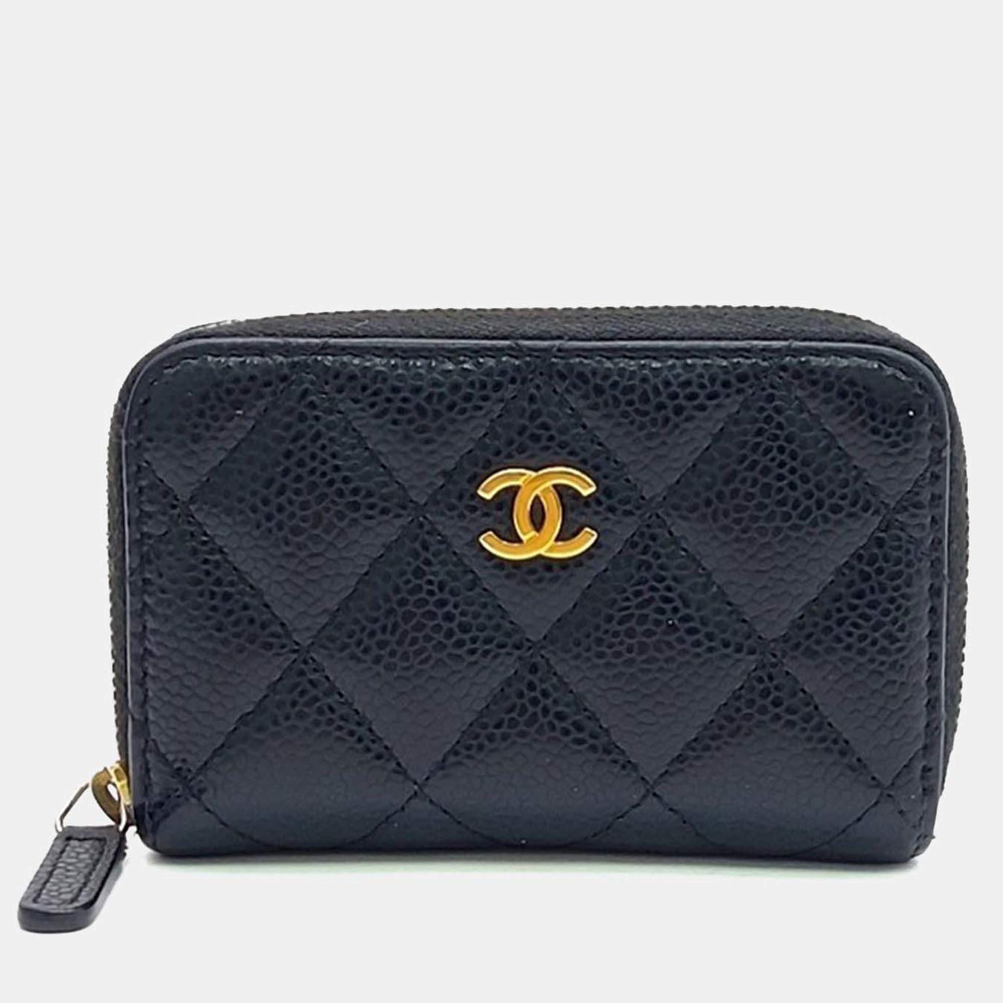 Pre Owned Chanel Black Leather Caviar Card Holder
