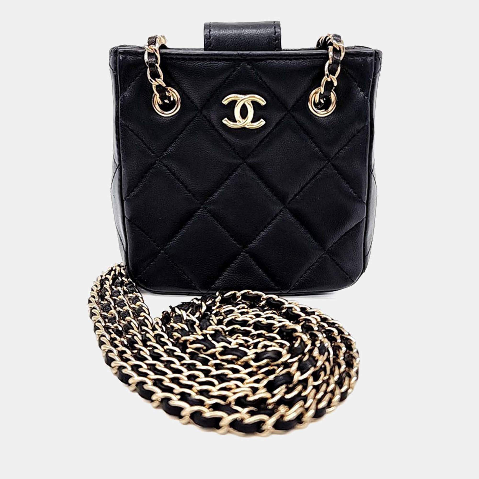 Pre Owned Chanel Black Leather Tiny Shopping Crossbody Bag