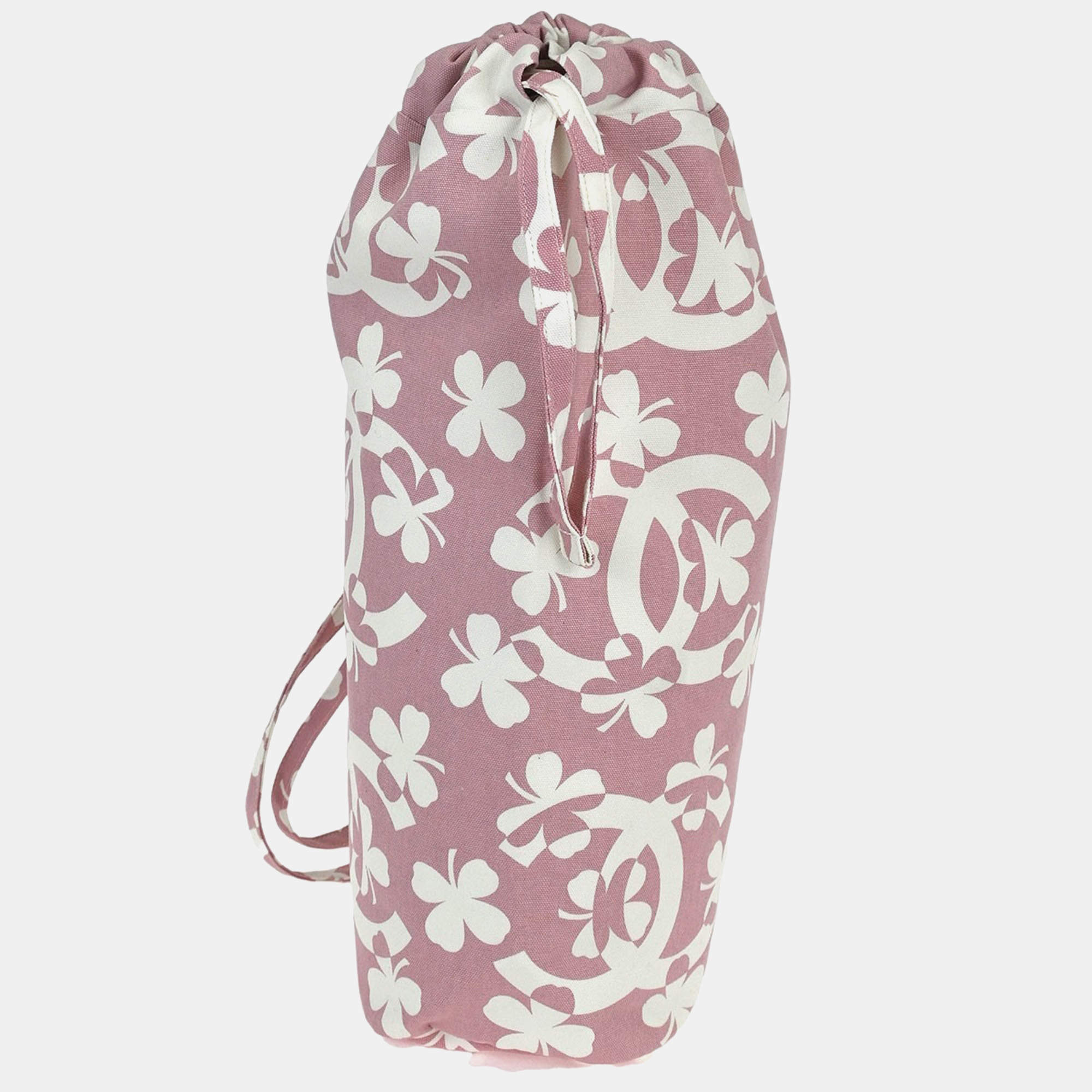 Pre Owned Chanel Pink/White Canvas Drawstring Shoulder Bag