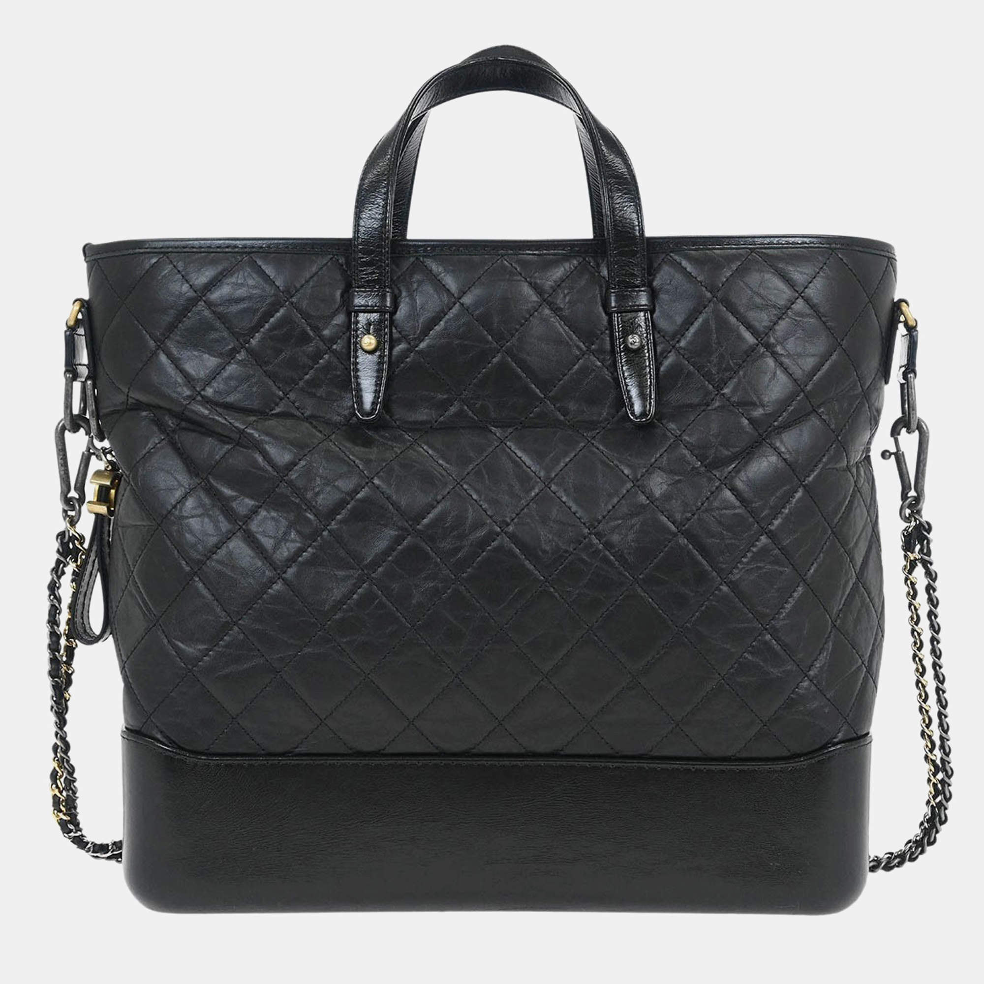 مملوكة مسبقًا Chanel Black Lambskin Calfskin Gabrielle 2way Tote Handbag