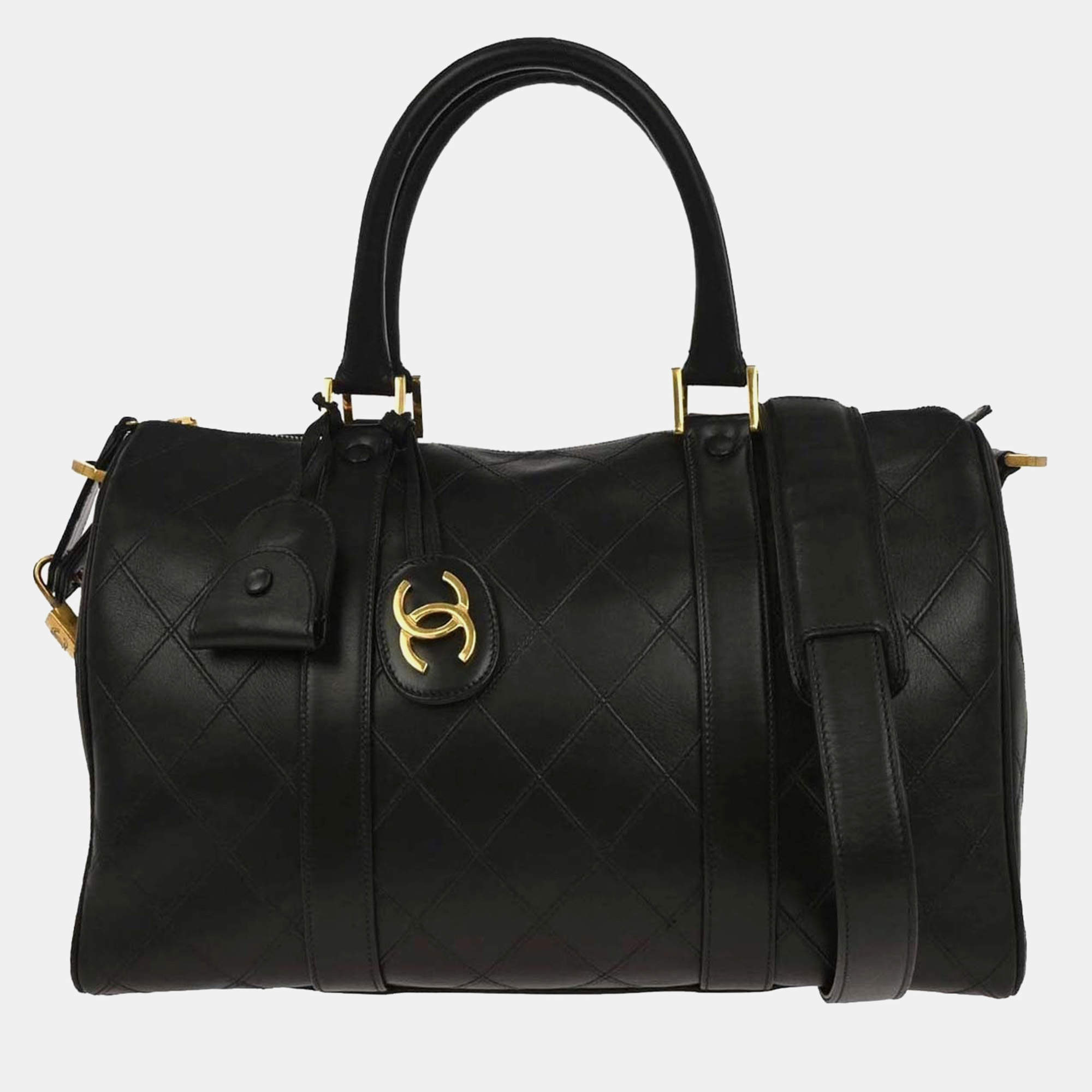 Pre Owned Chanel Black Lambskin Bicolore 2way Handbag