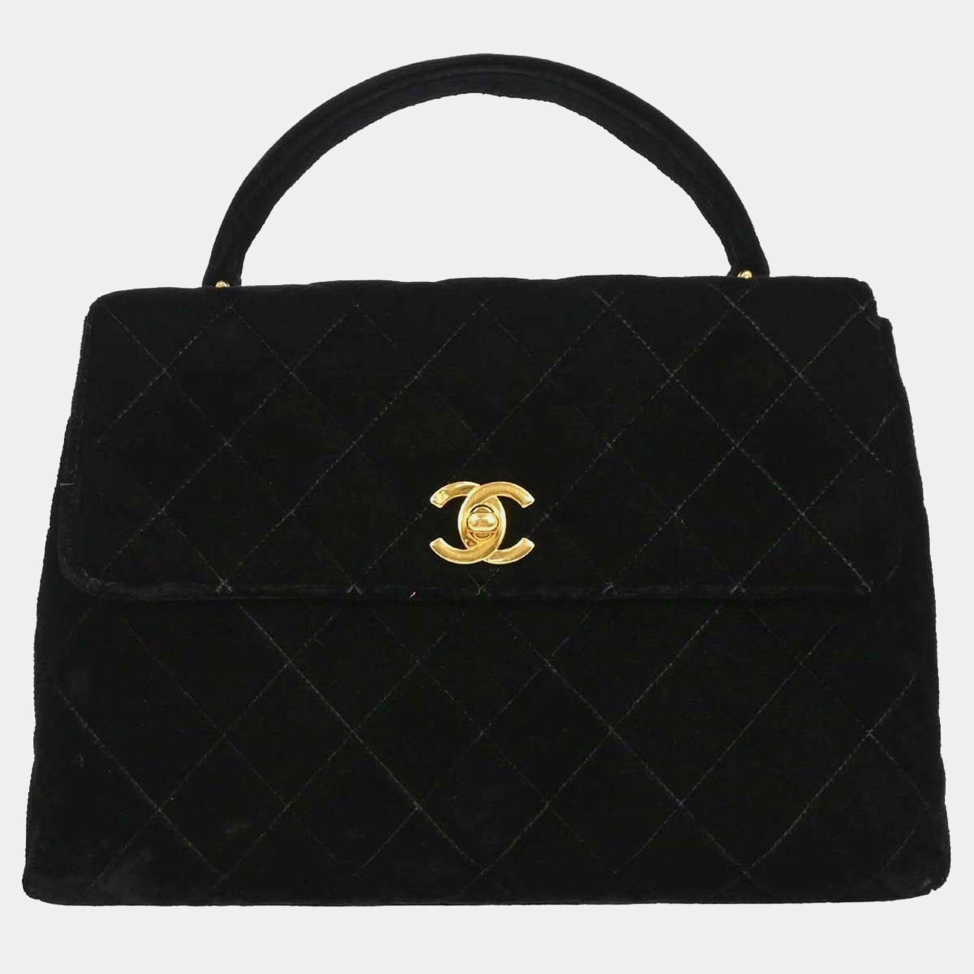 Pre Owned Chanel Black Velvet Handbag