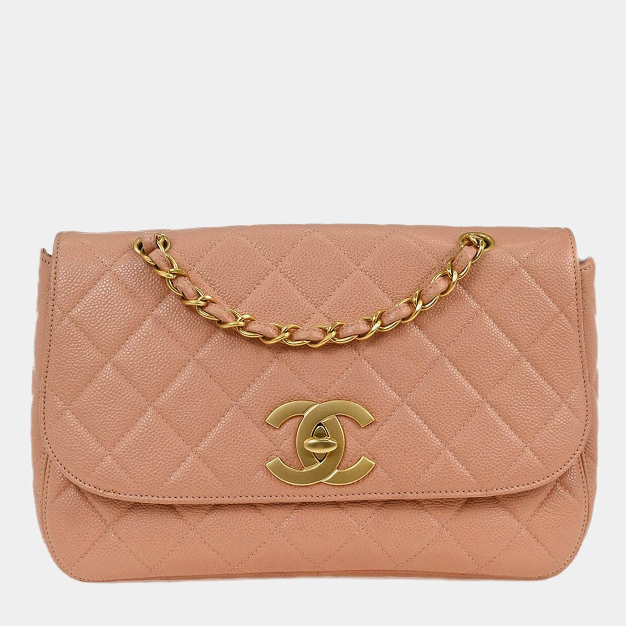 Pre Owned Chanel Pink Calfskin Shoulder Bag