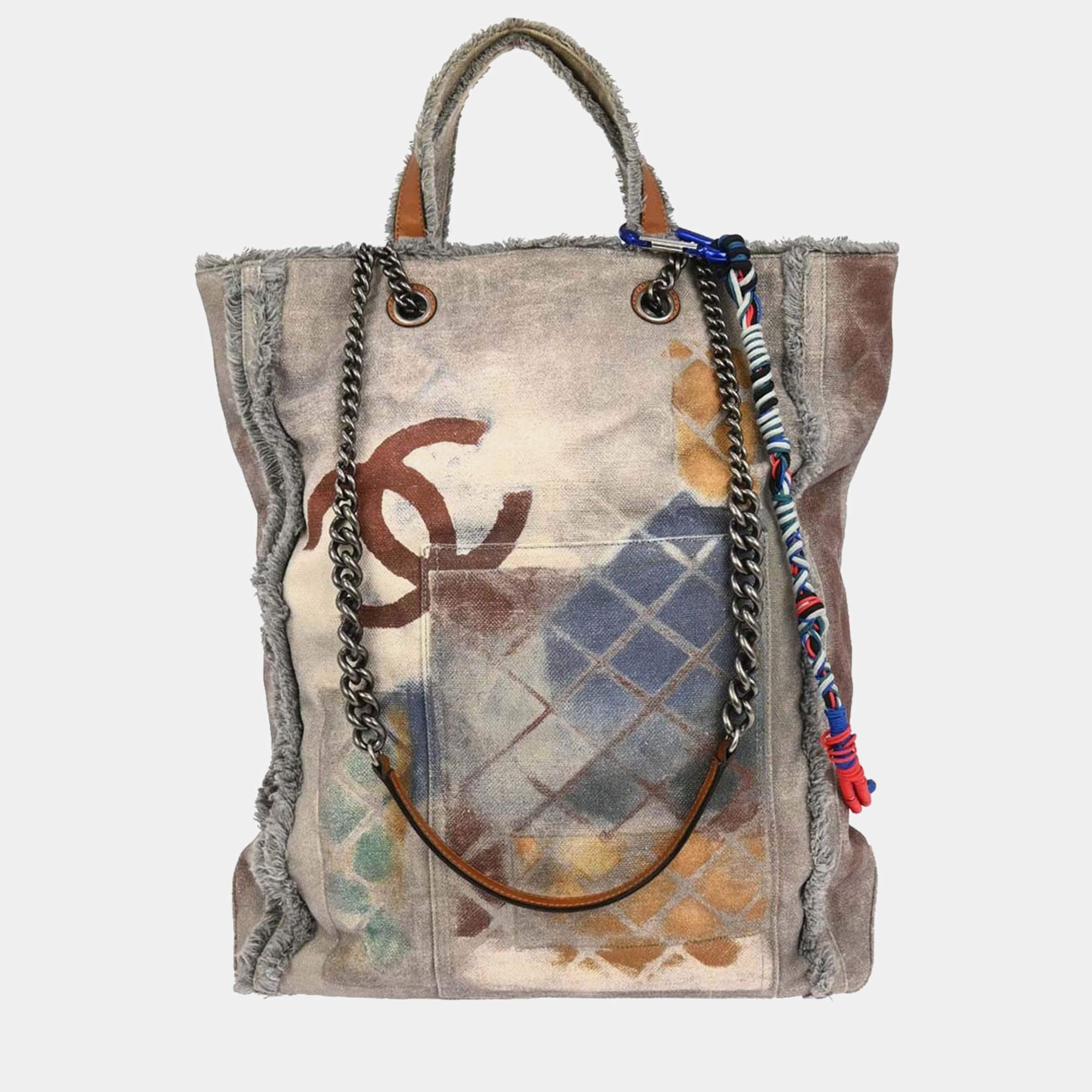 Pre Owned حقيبة يد توت شانيل بريكولاج جرافيتي قماش رمادي
