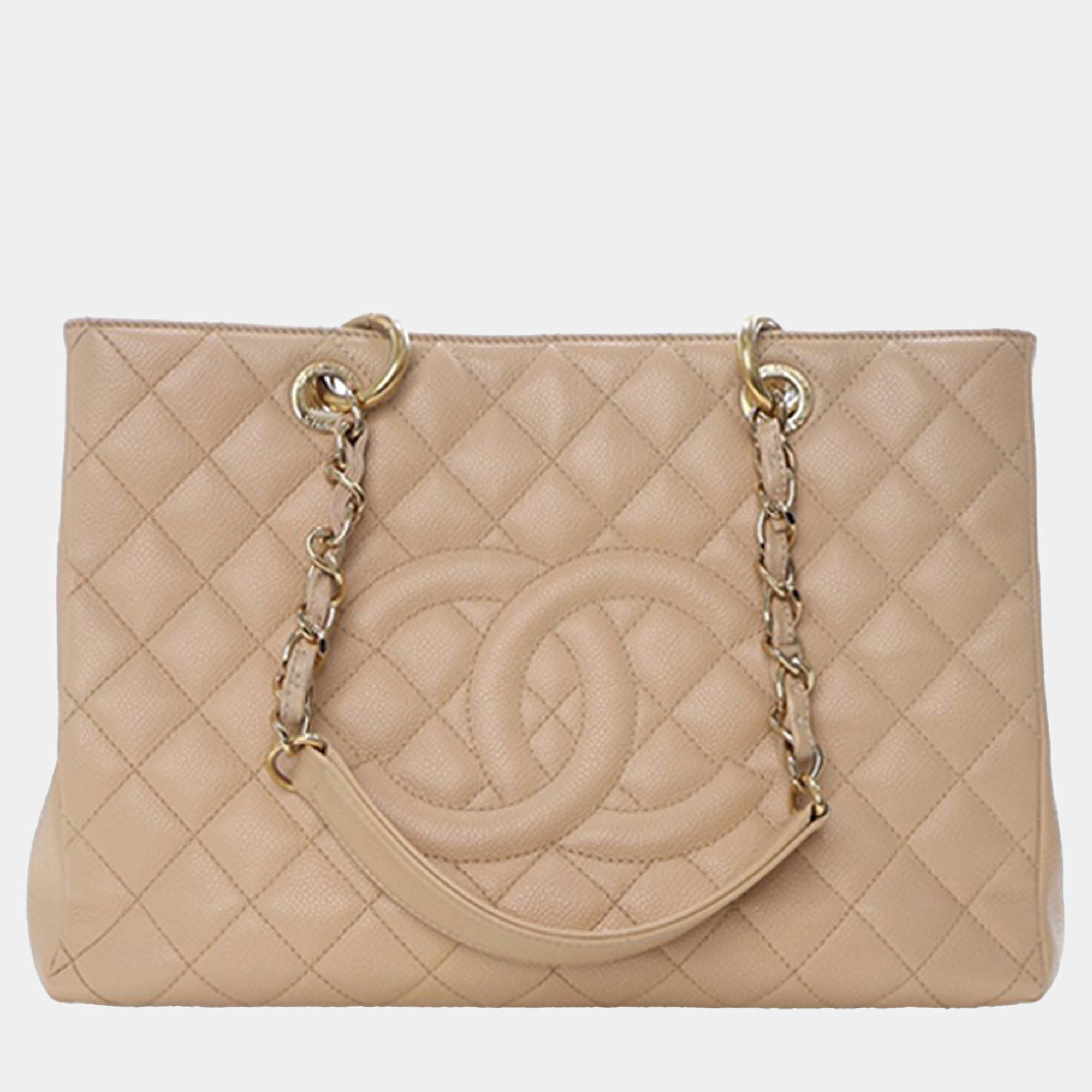 Pre Owned Chanel Brown Caviar Grand Shopping Tote