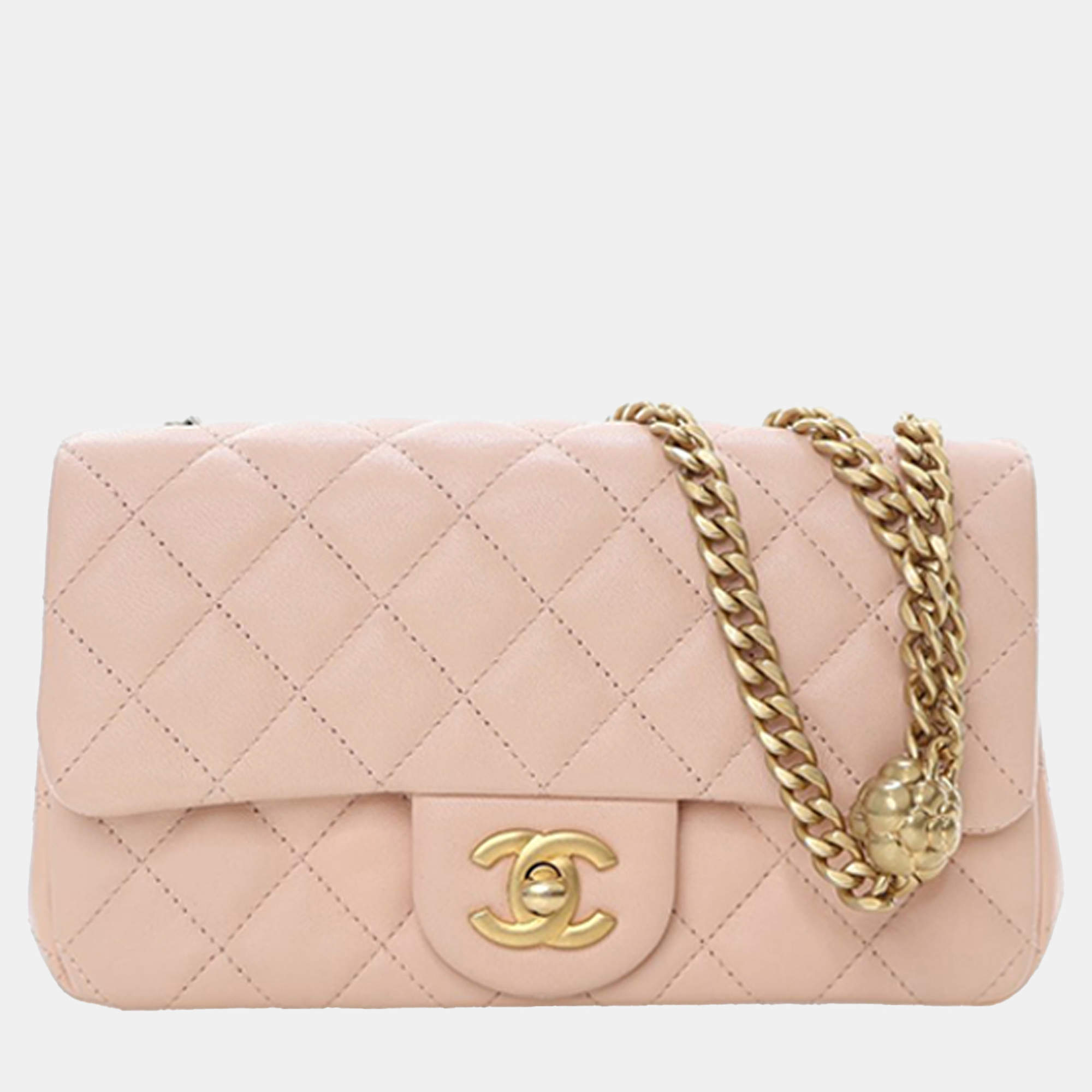 Pre Owned Chanel Pink Mini Rectangular Classic Lambskin Sweet Camellia Flap