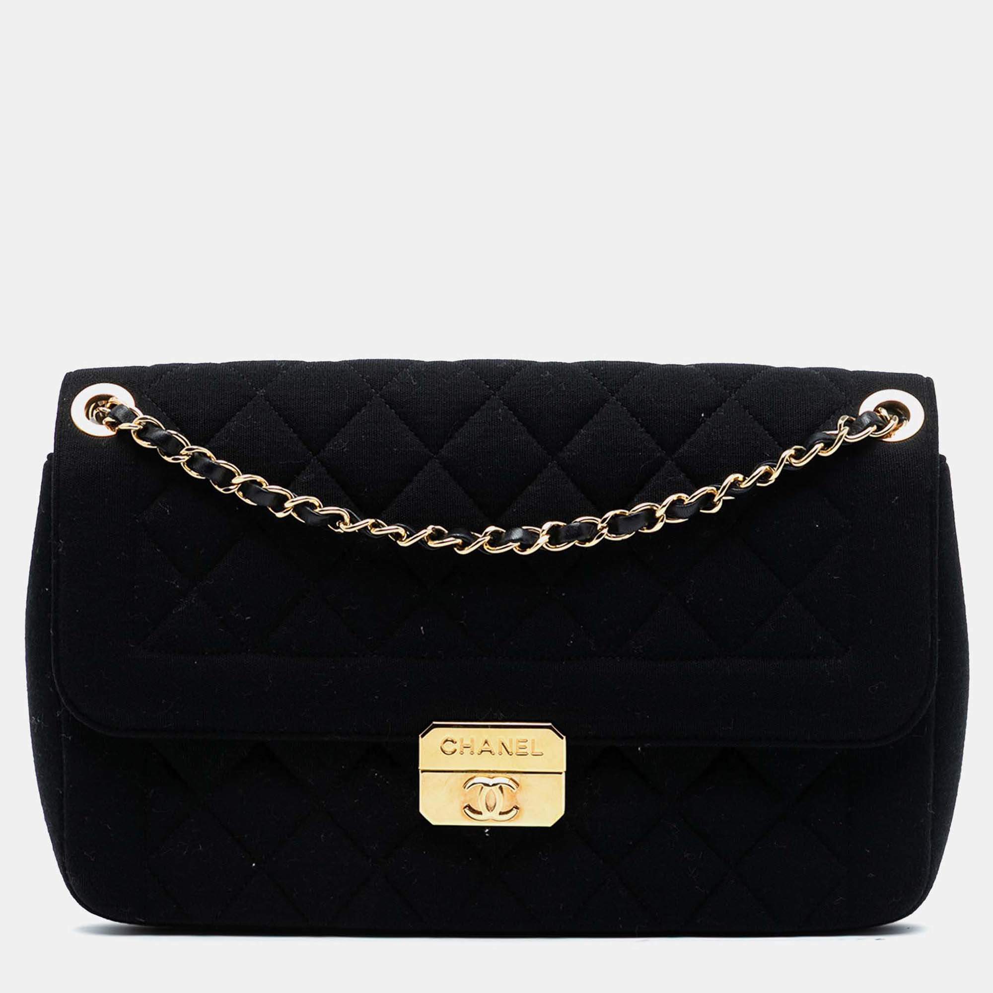Pre Owned Chanel Black Large Jersey Chic With Me Flap