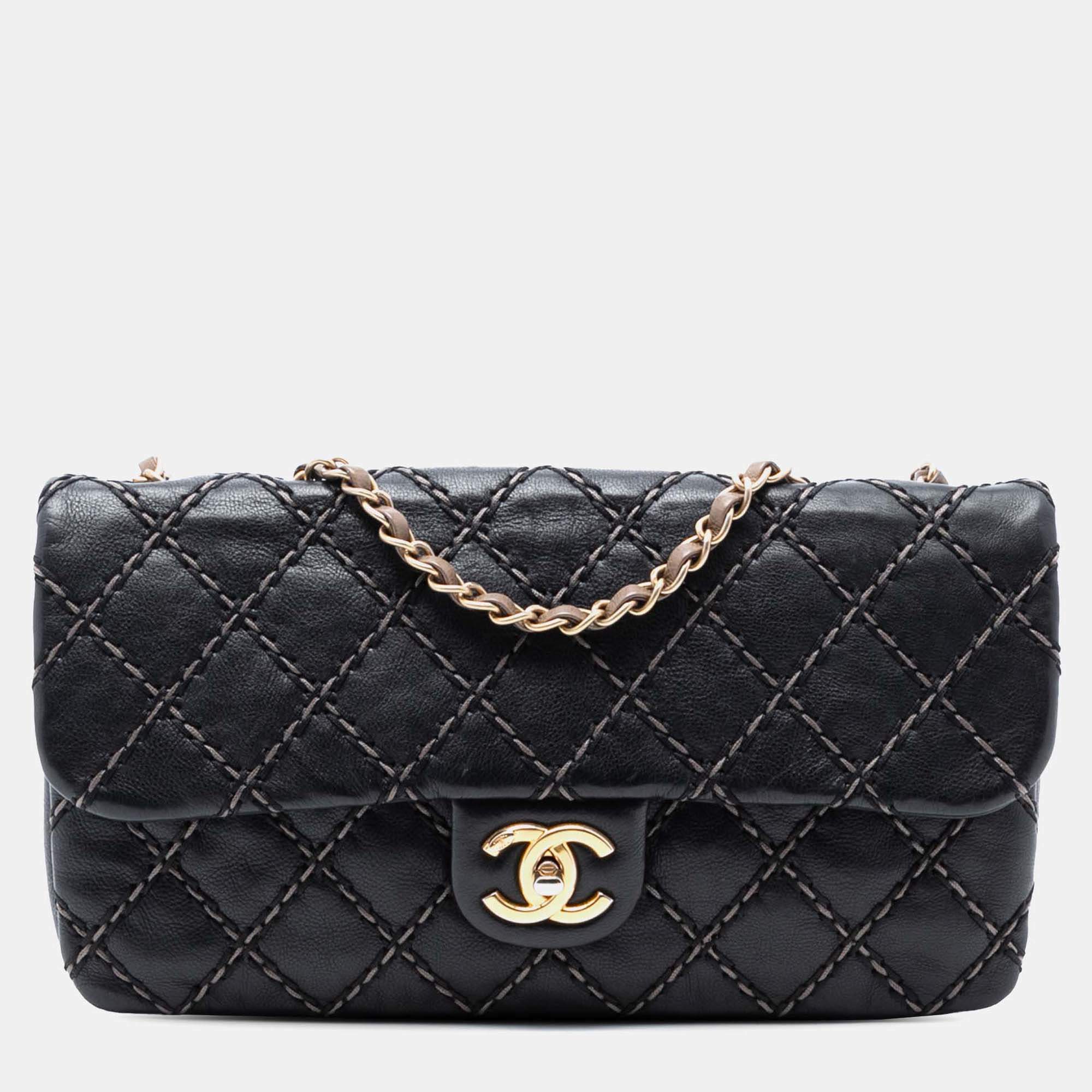 مملوكة مسبقًا Chanel Black Brown Paris Dallas Quilted Calfskin Chic Stitch Flap