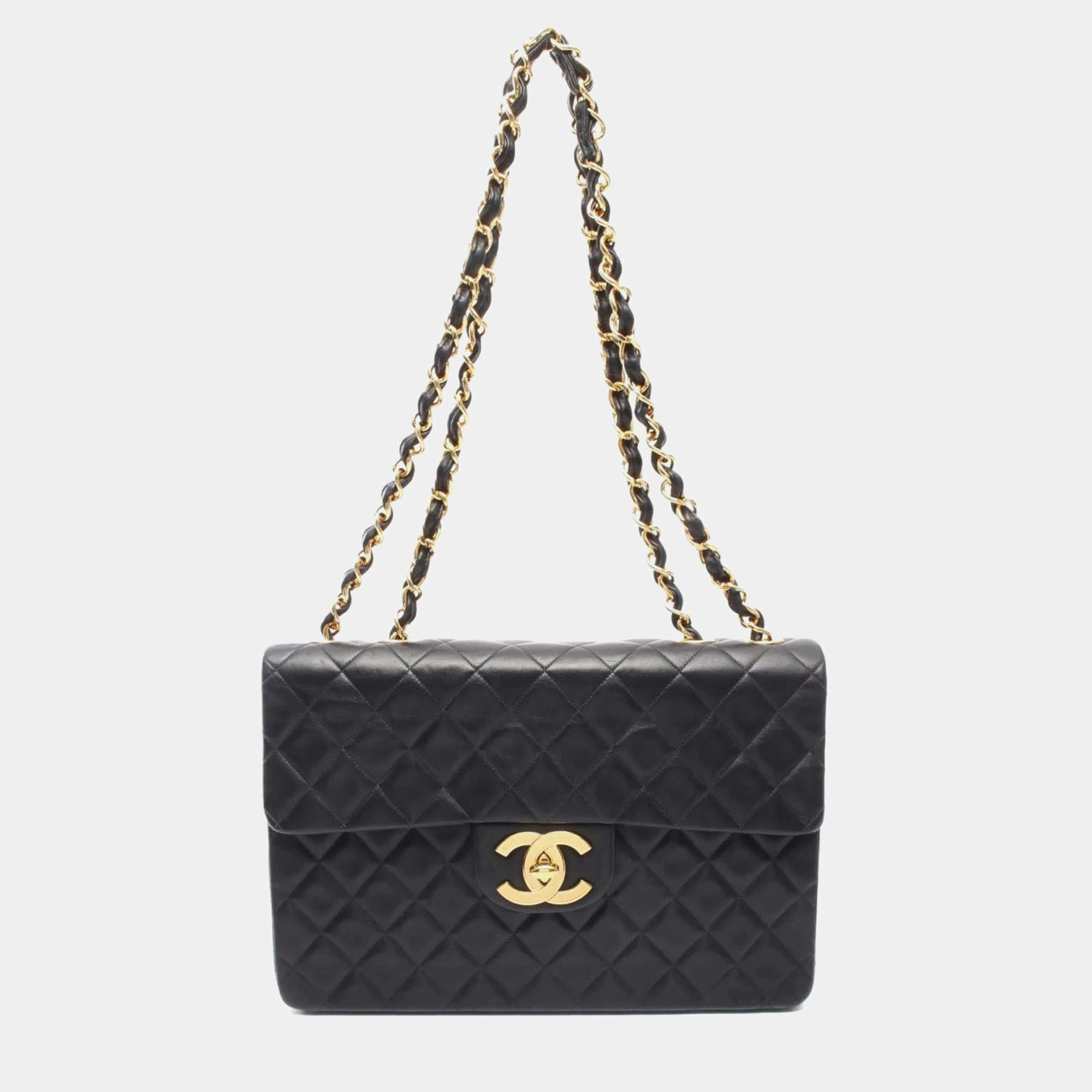 Pre Owned حقيبة شانيل ديكا ماتلاس 34 رفرف كتف فردي من جلد الحمل أسود