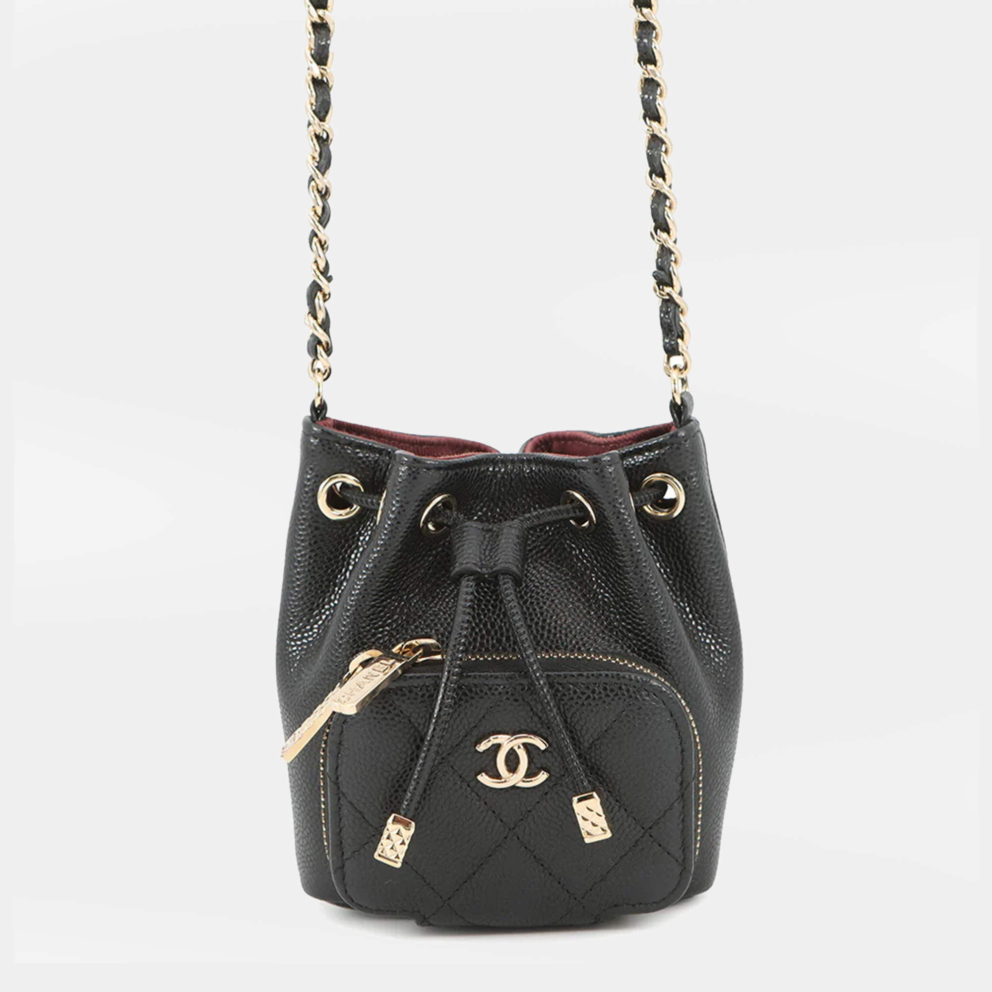 Pre Owned Chanel Matelasse Bucket Bag Black Caviar Leather