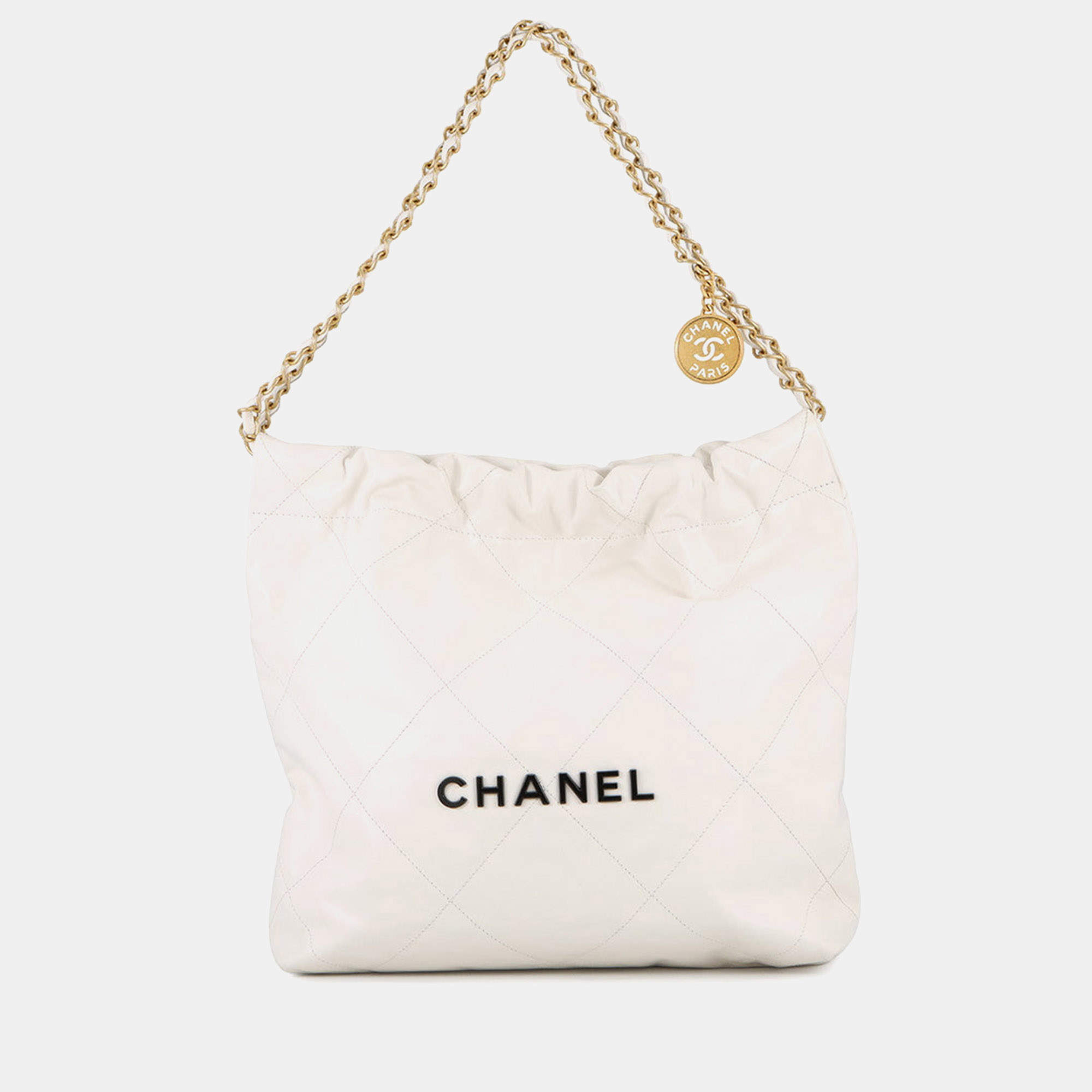 Pre Owned Chanel Chanel22 White Calf Leather Size Small