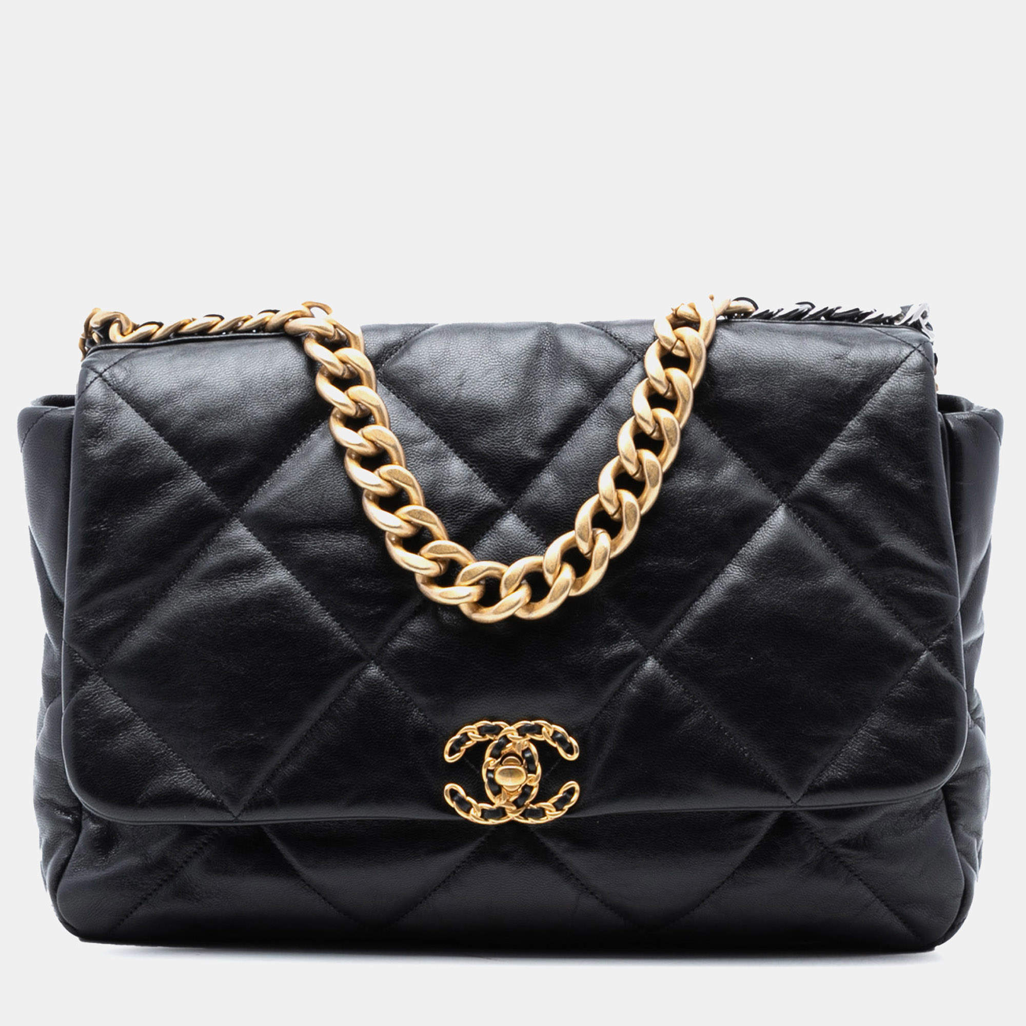 Pre Owned Chanel Black Maxi Lambskin 19 Flap