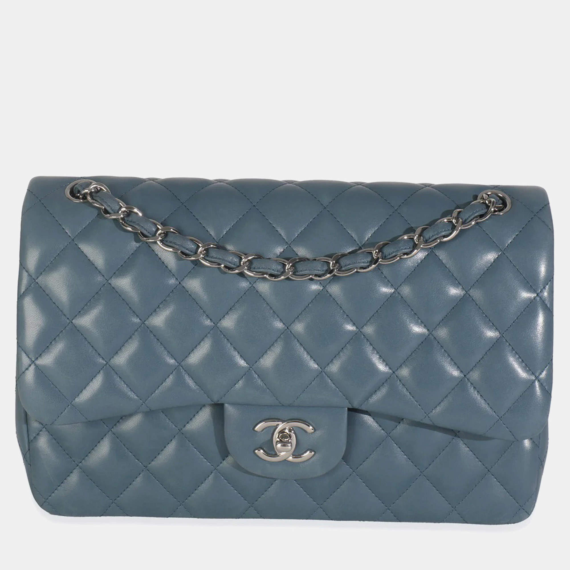 مملوكة مسبقًا Chanel Blue Quilted Lambskin Jumbo Double Flap Bag
