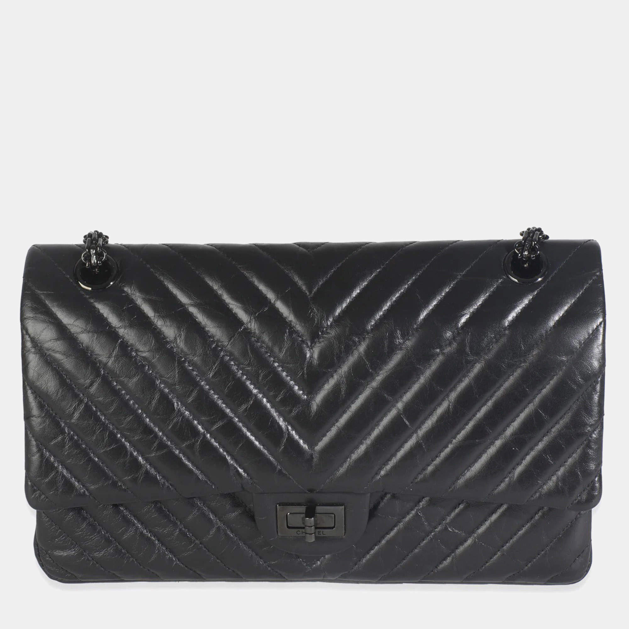 مملوكة مسبقًا حقيبة شانيل عتيقة جلد العجل شيفرون 2.55 سو بلاك ري إيشو 226 فلاب