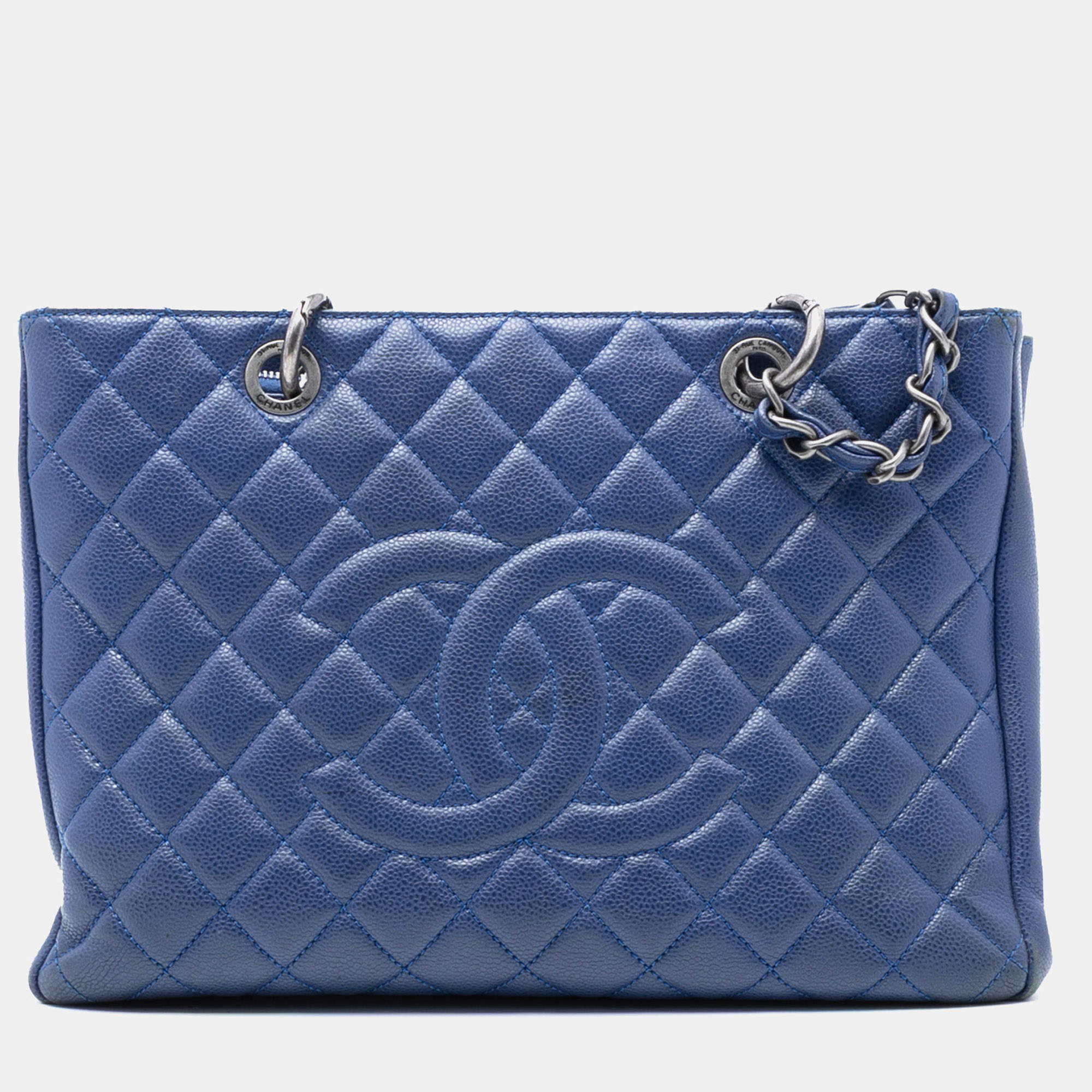 Pre Owned Chanel Blue Caviar Grand Shopping Tote