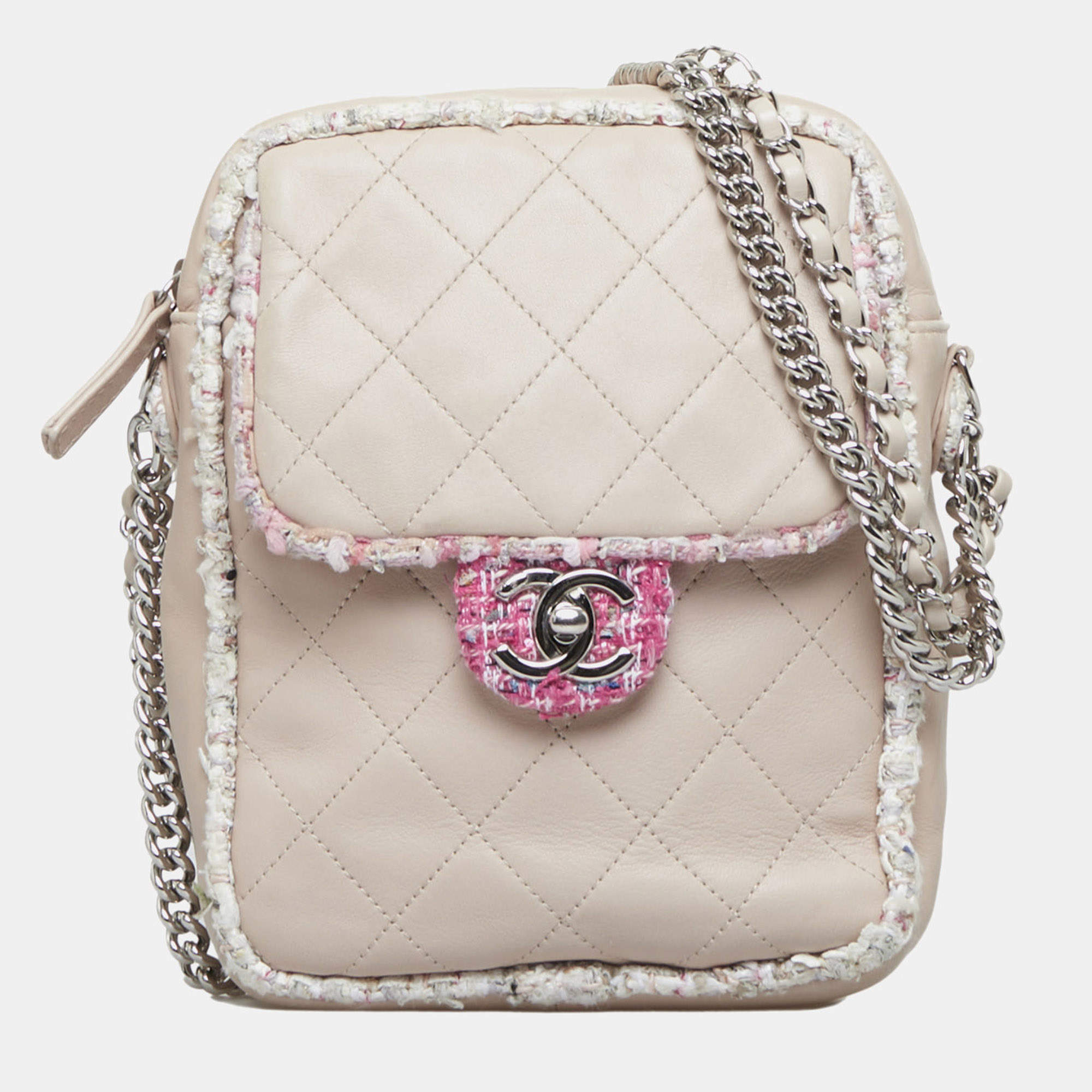 Pre Owned Chanel Pink Elegant Tweed Crossbody