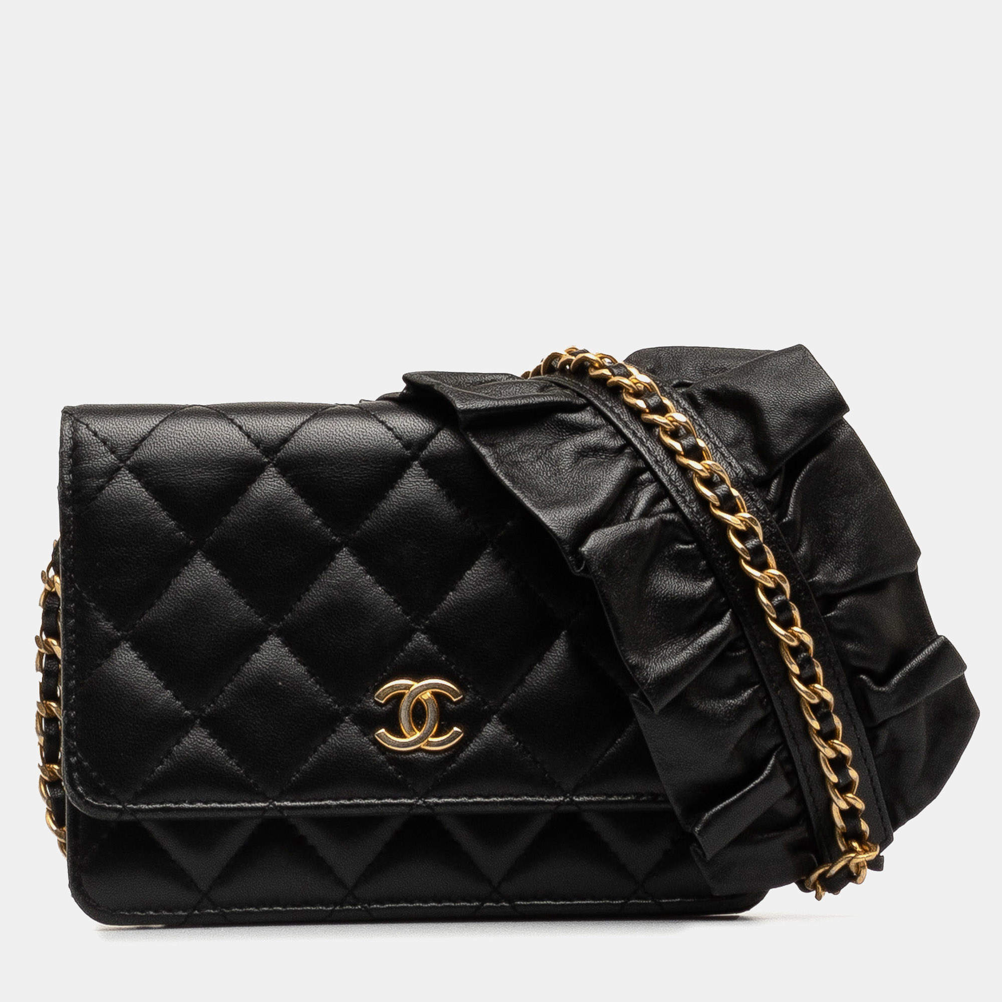 Pre Owned Chanel Black Lambskin Romance Wallet On Chain