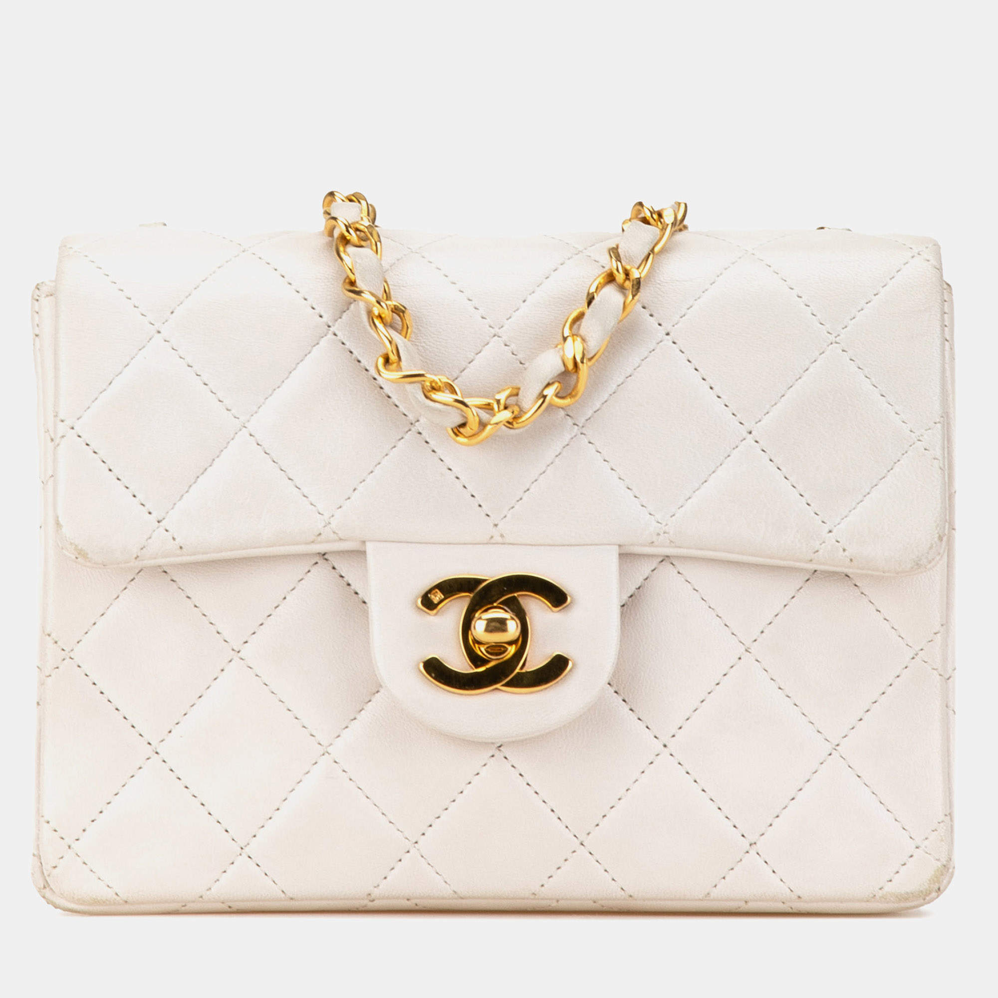 مملوكة مسبقًا Chanel White Mini Square Classic Lambskin Single Flap