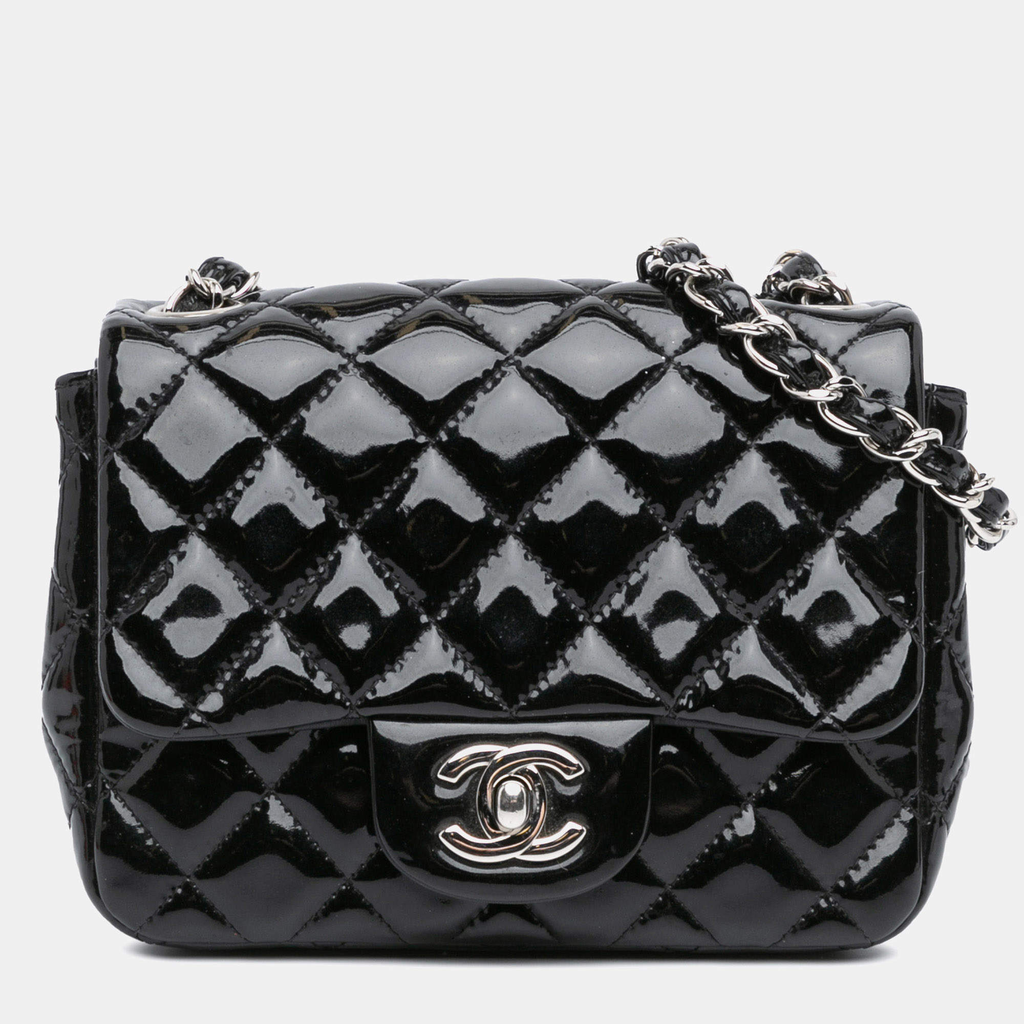 Pre Owned Chanel Black Mini Square Classic Patent Single Flap