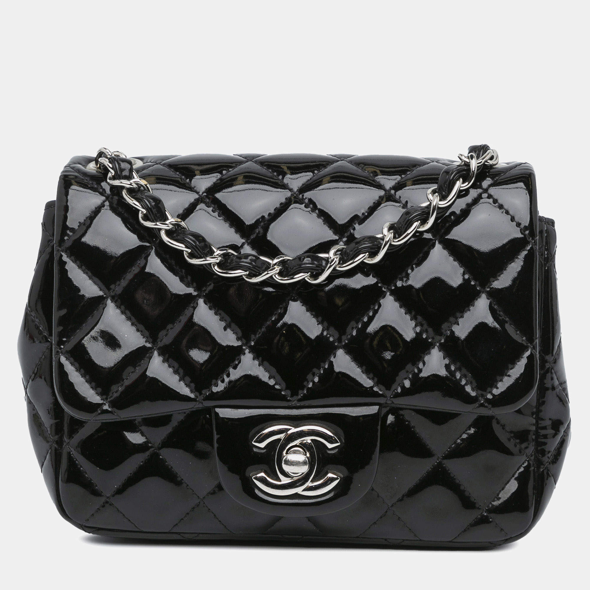 مملوكة مسبقًا Chanel Black Mini Square Classic Patent Single Flap