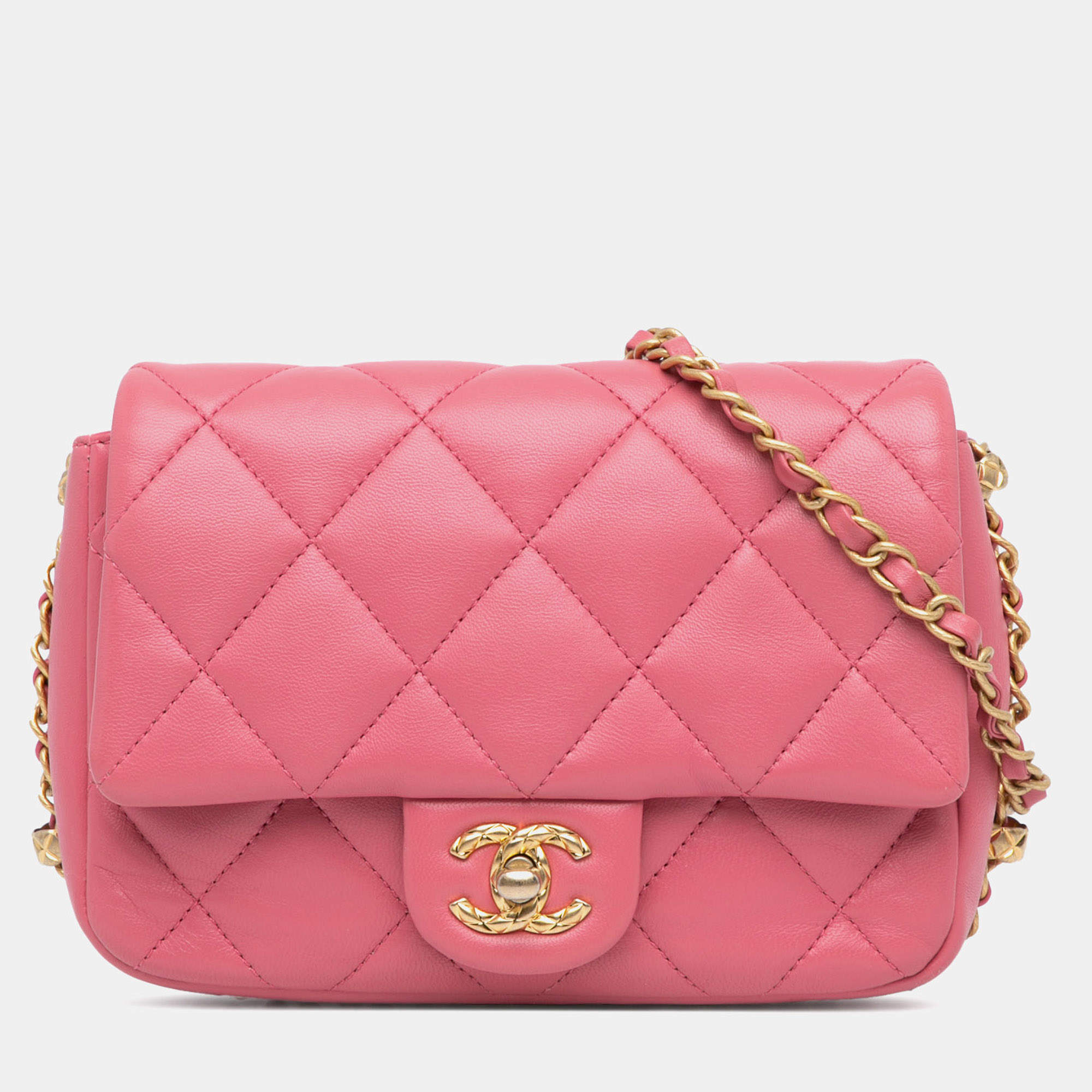 Pre Owned Chanel Pink Small Quilted Lambskin Dynasty Flap